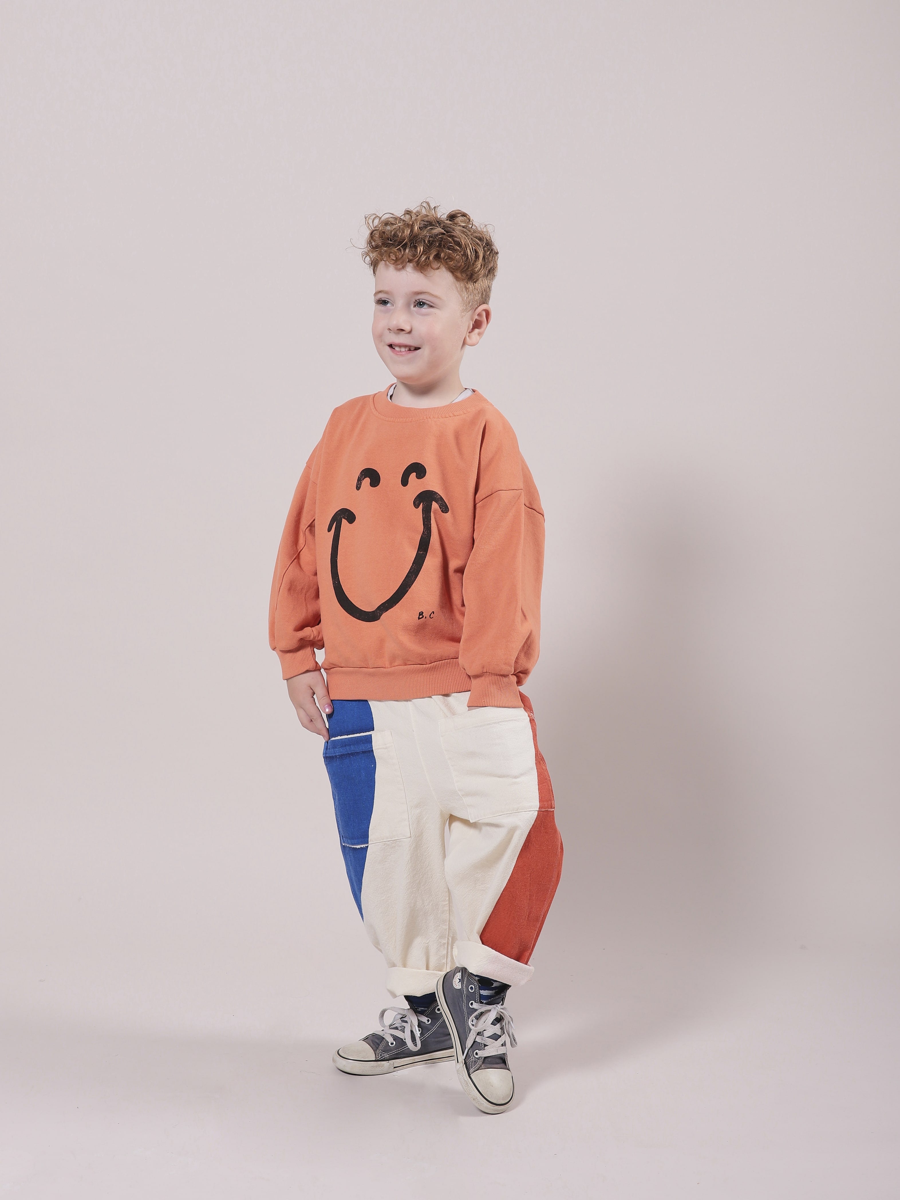 Girls Orange Smile Cotton Sweatshirt