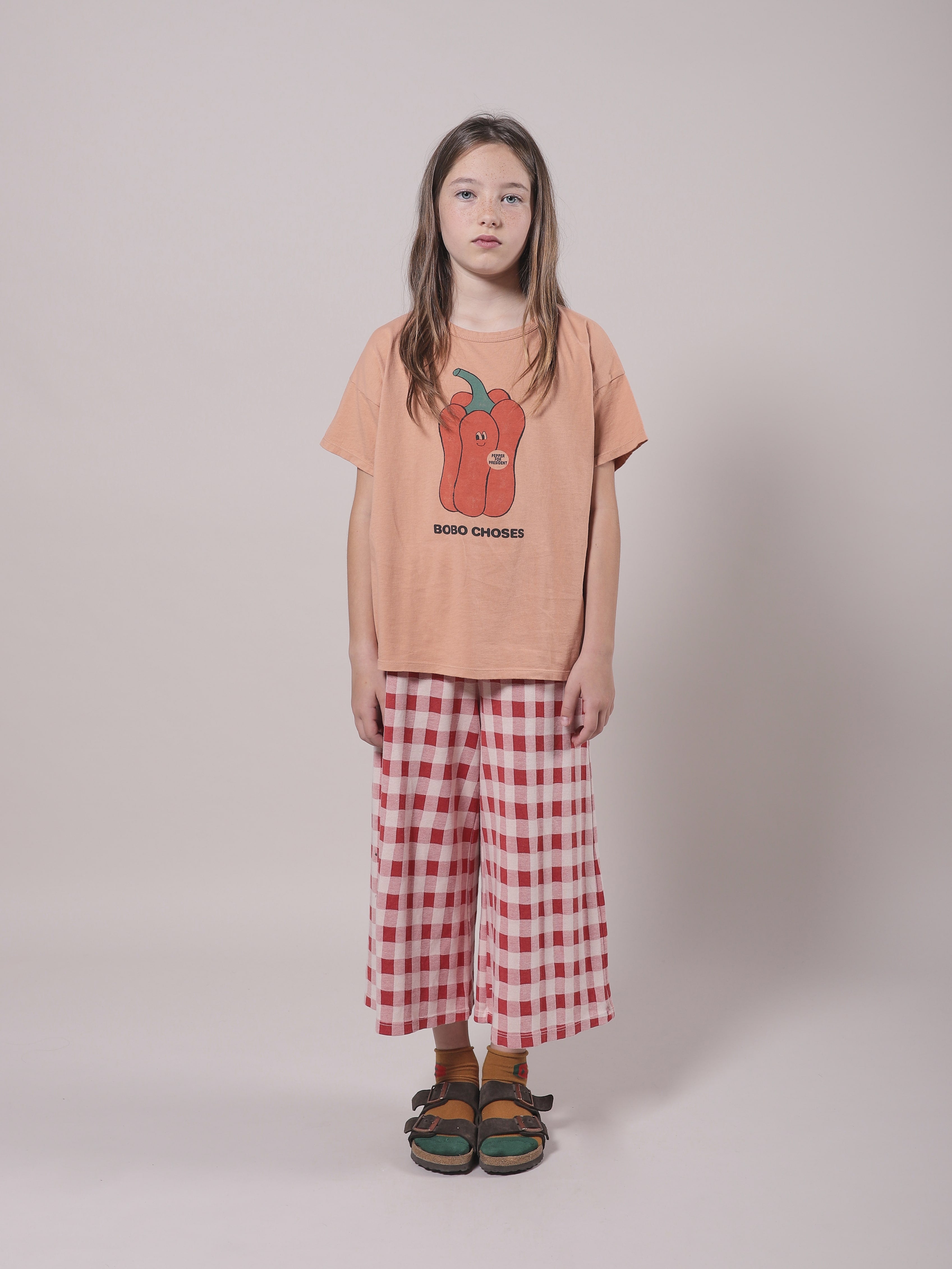 Girls Red Check Cotton Trousers