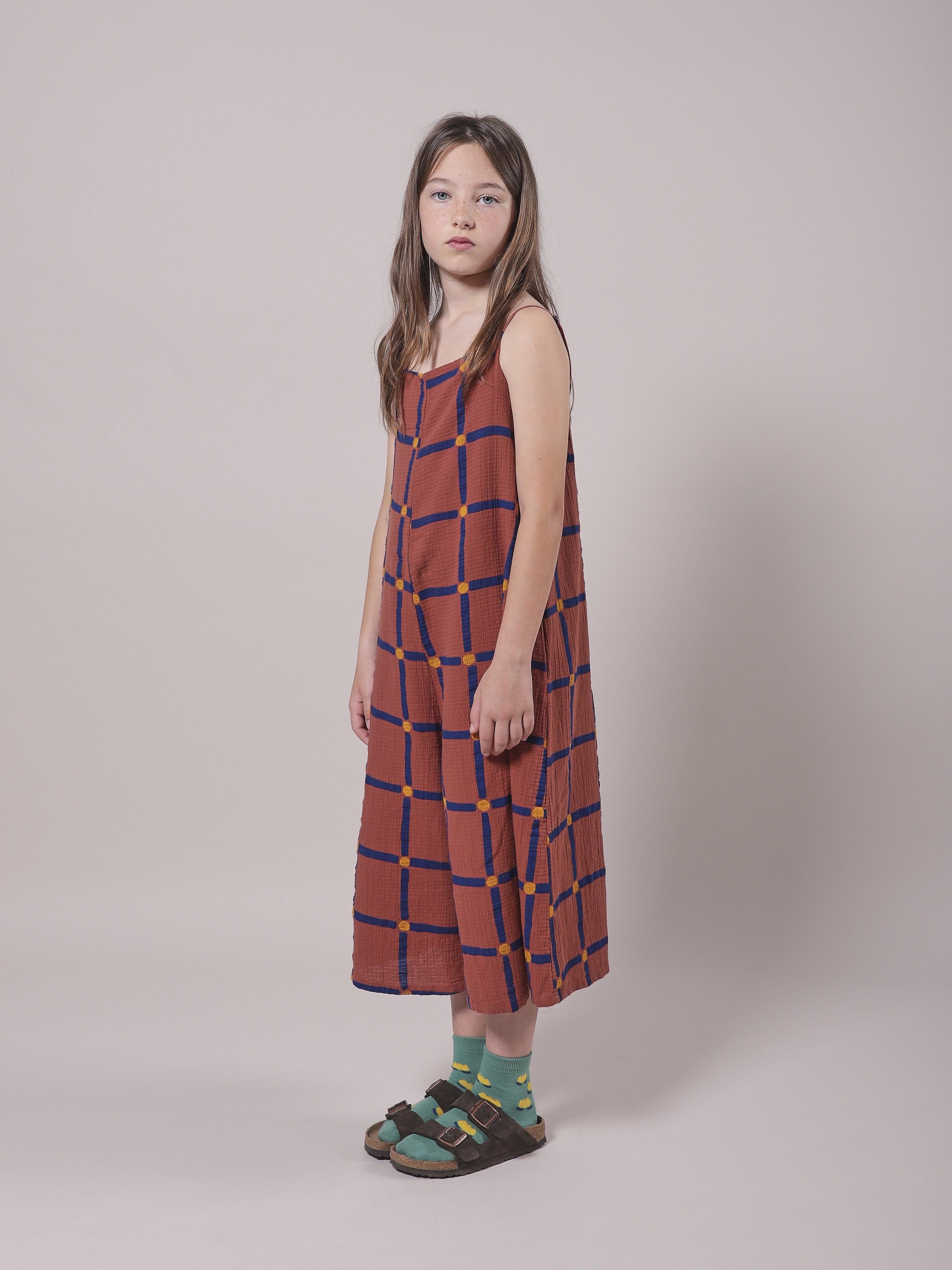 Girls Mauve Check Cotton Jumpsuit
