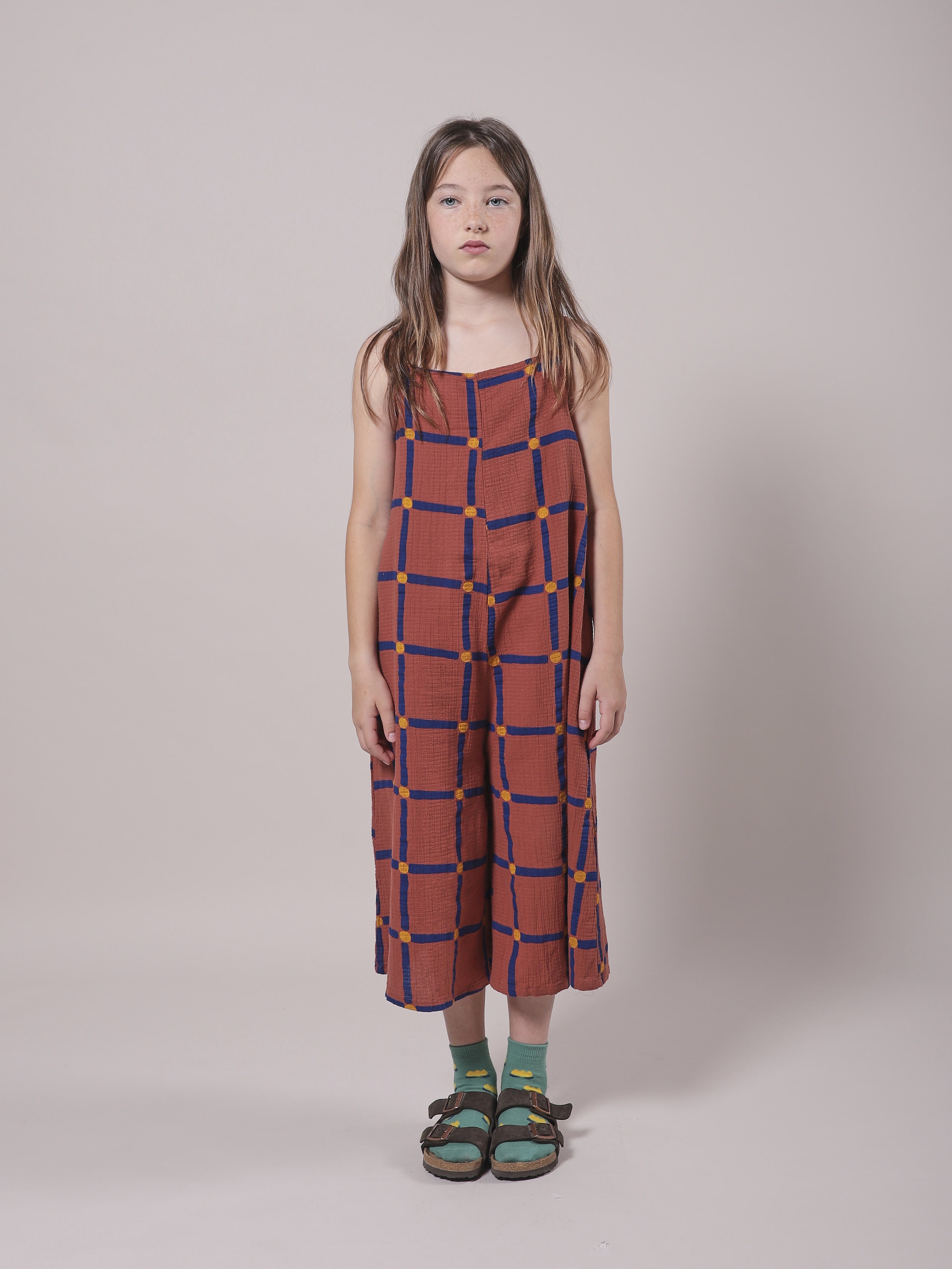 Girls Mauve Check Cotton Jumpsuit