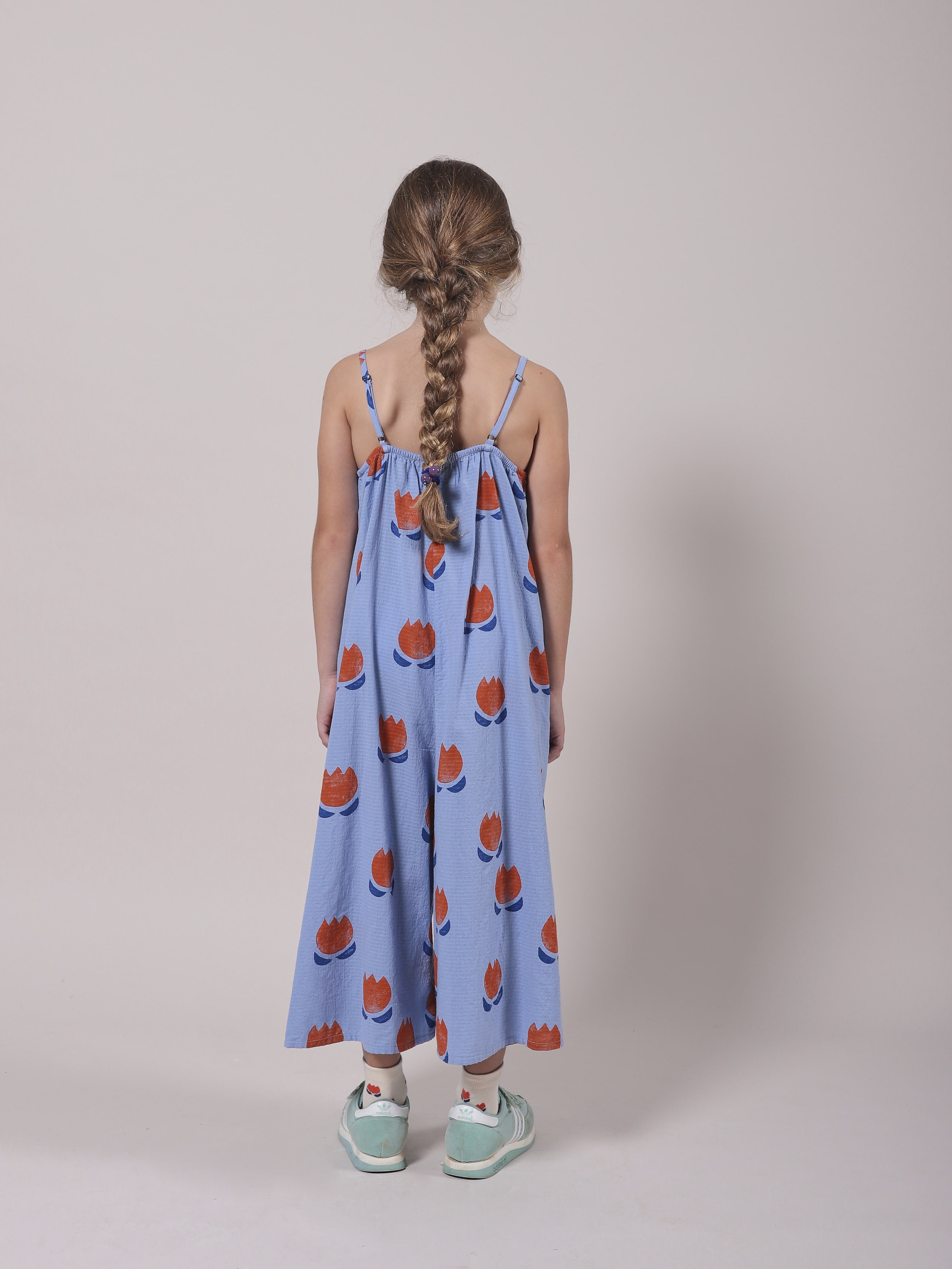 Girls Blue Printing Cotton Jumpsuit