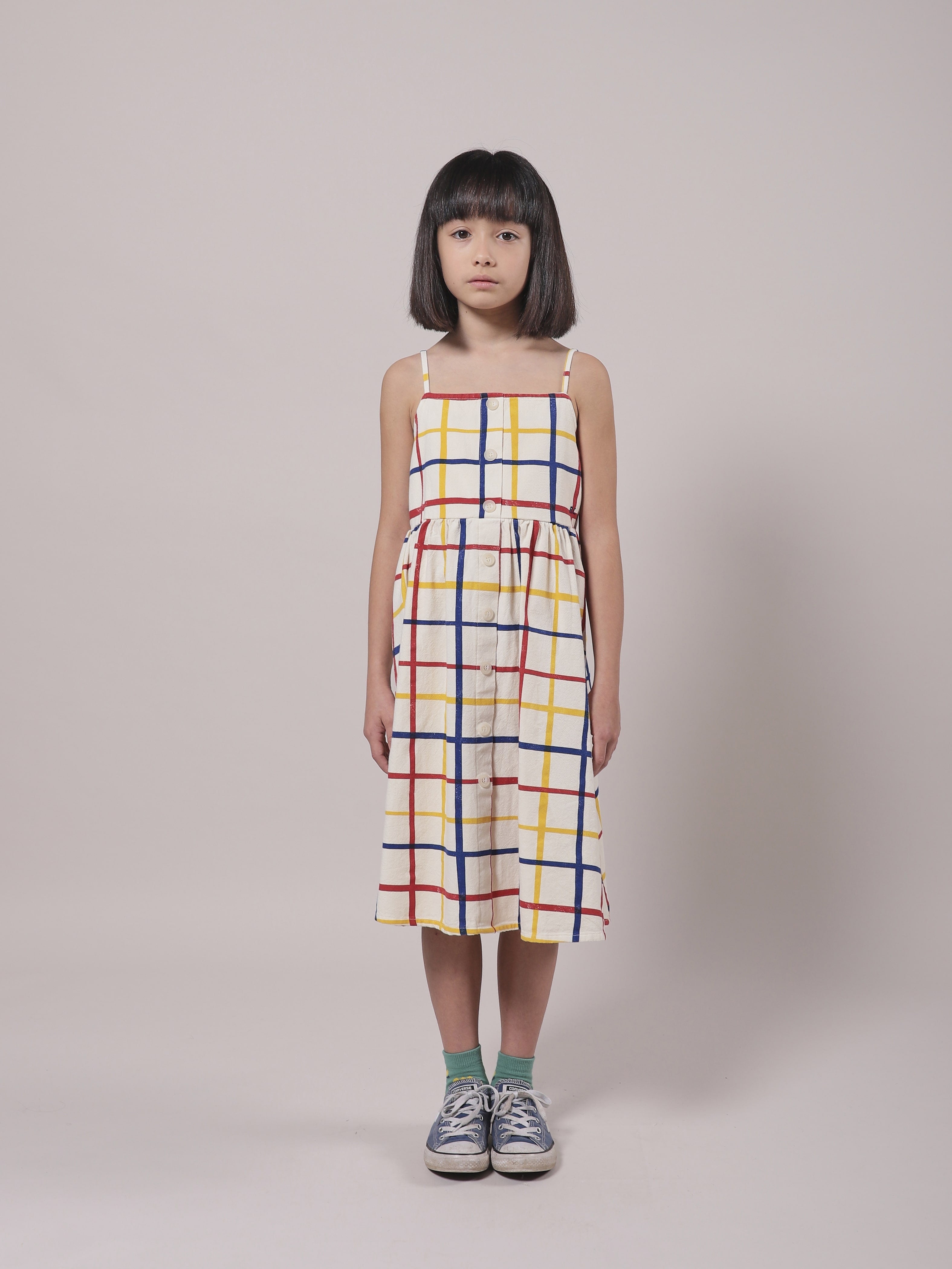 Girls Cream Check Cotton Dress