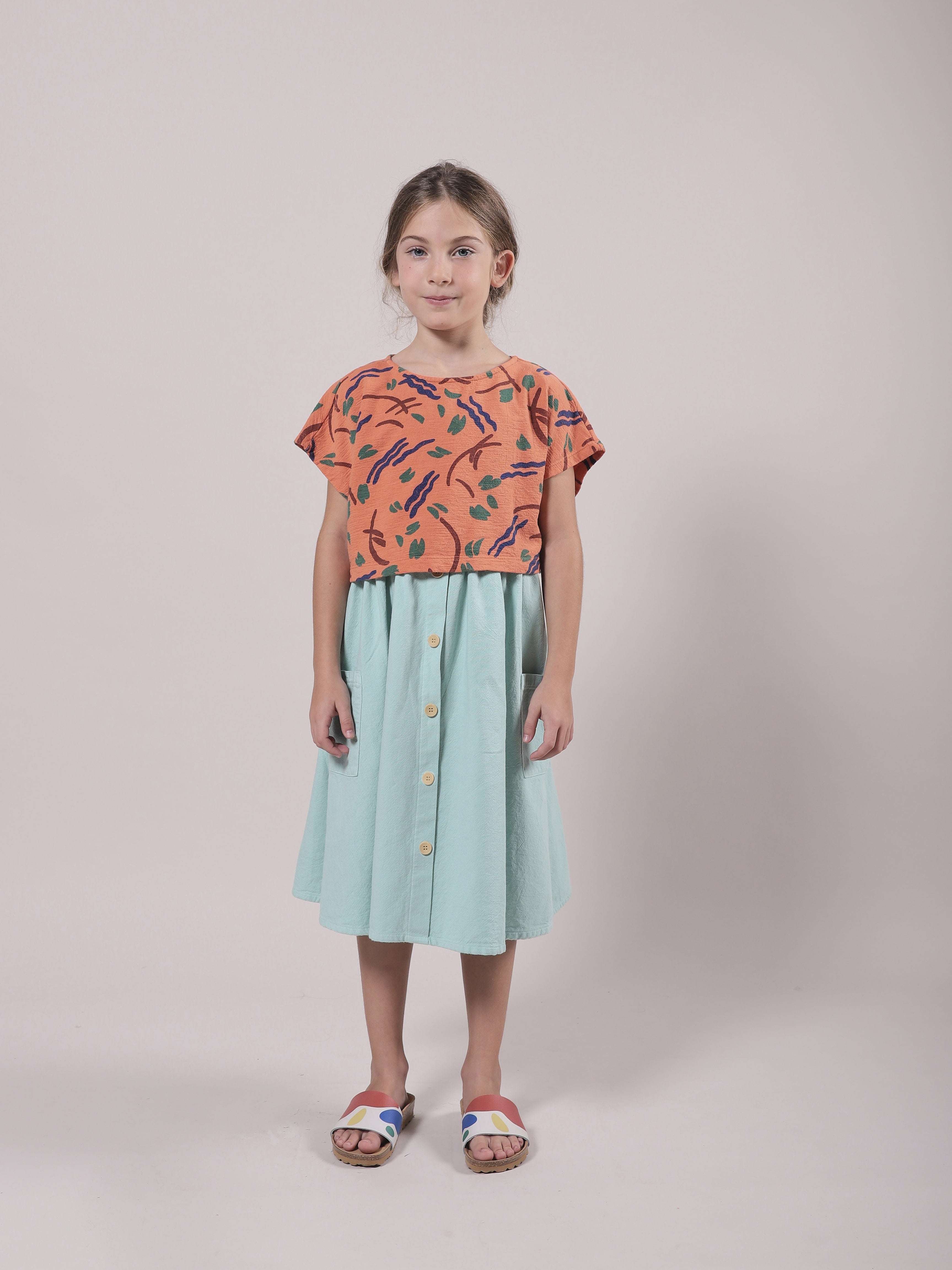 Girls Green Buttons Cotton Dress