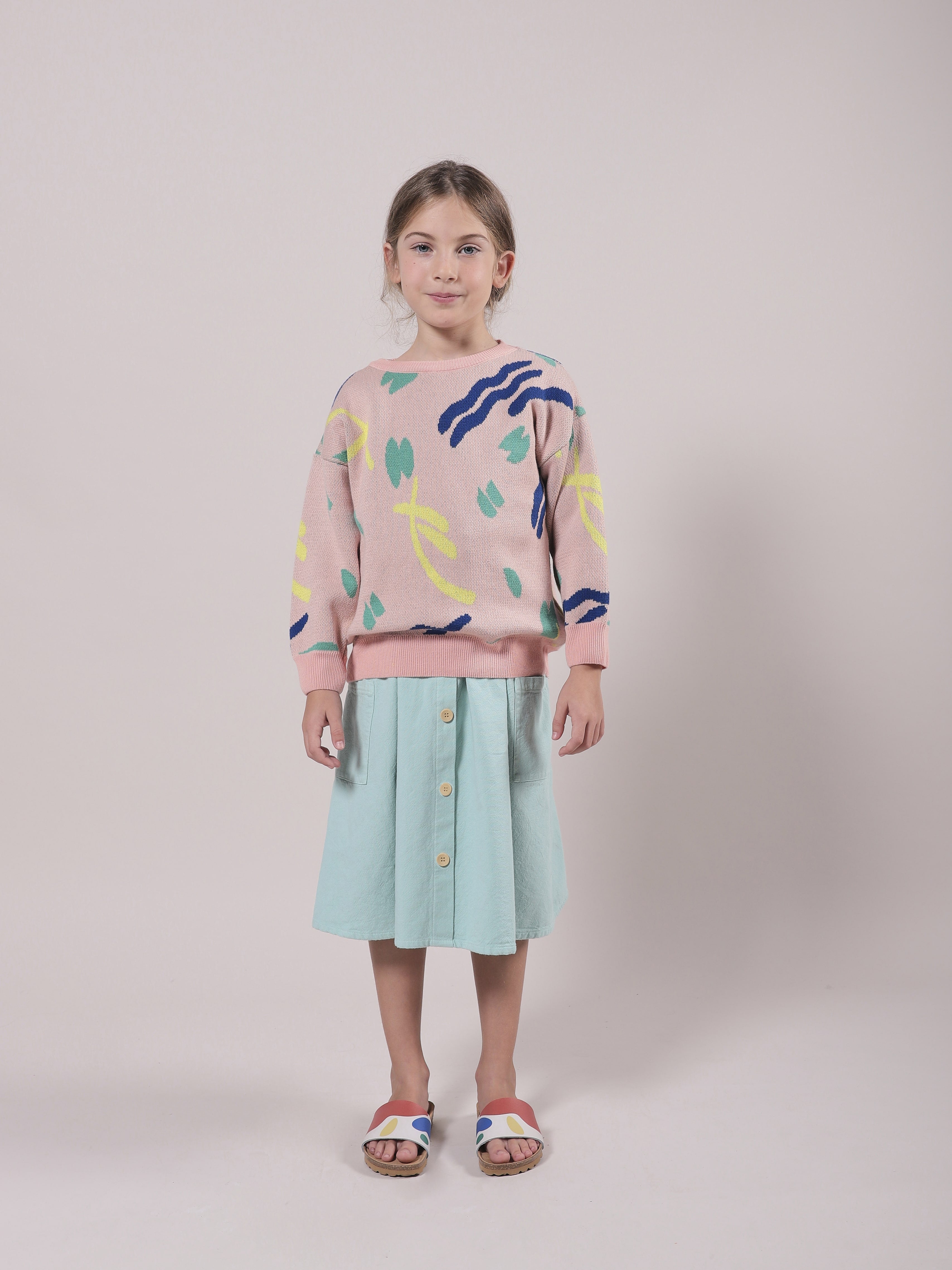 Girls Green Buttons Cotton Dress