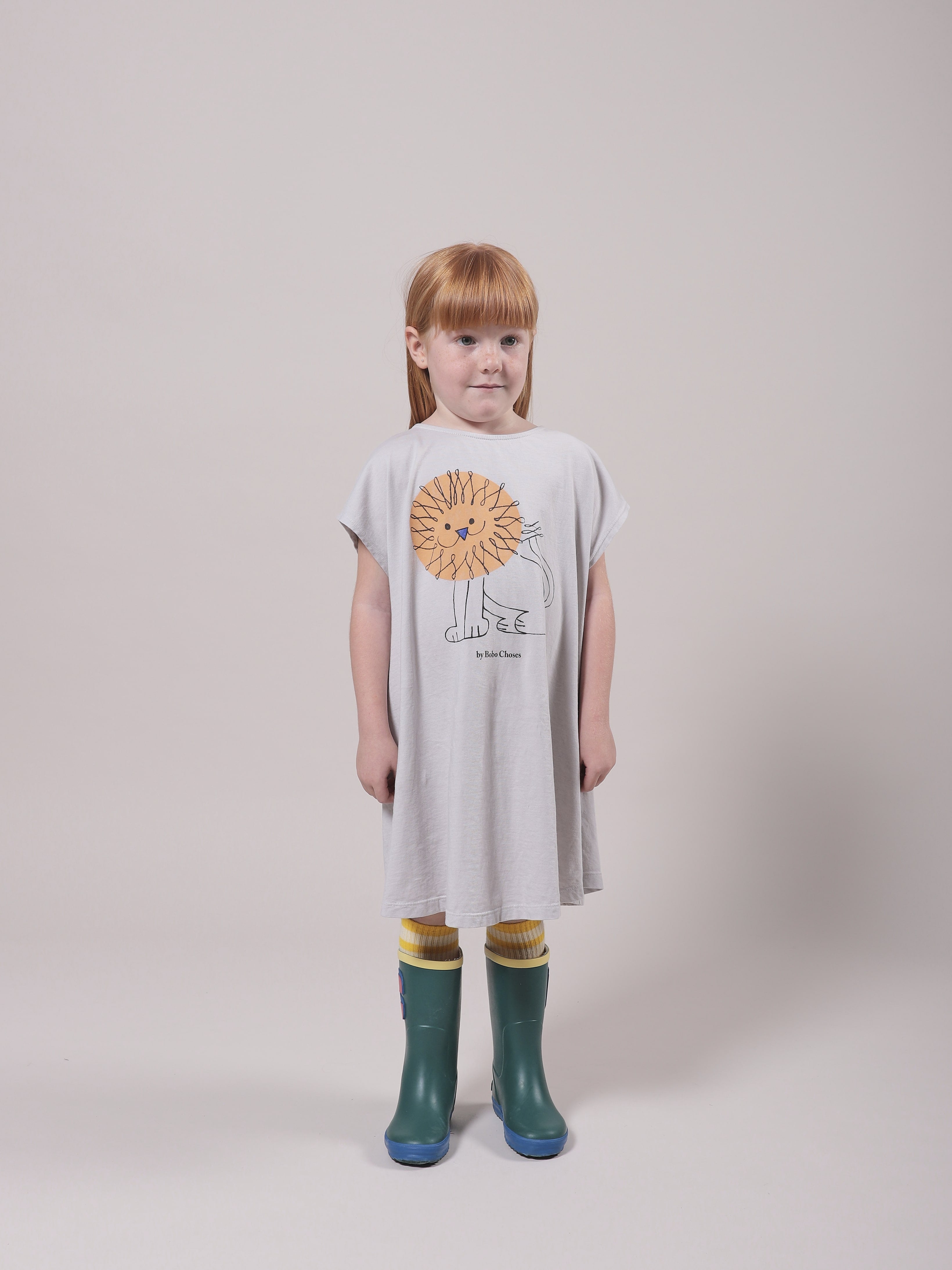 Girls Grey Lion Cotton Dress