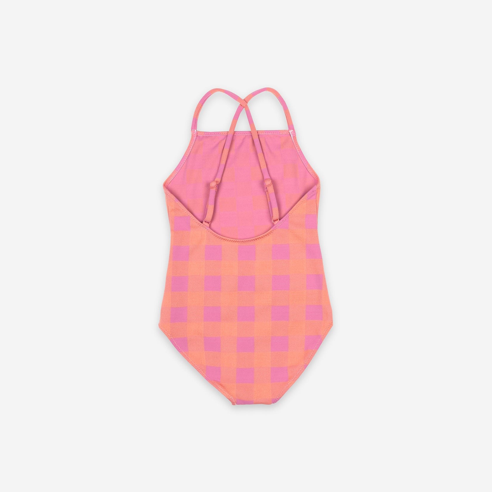 Girls Mauve Play Check Swimsuit