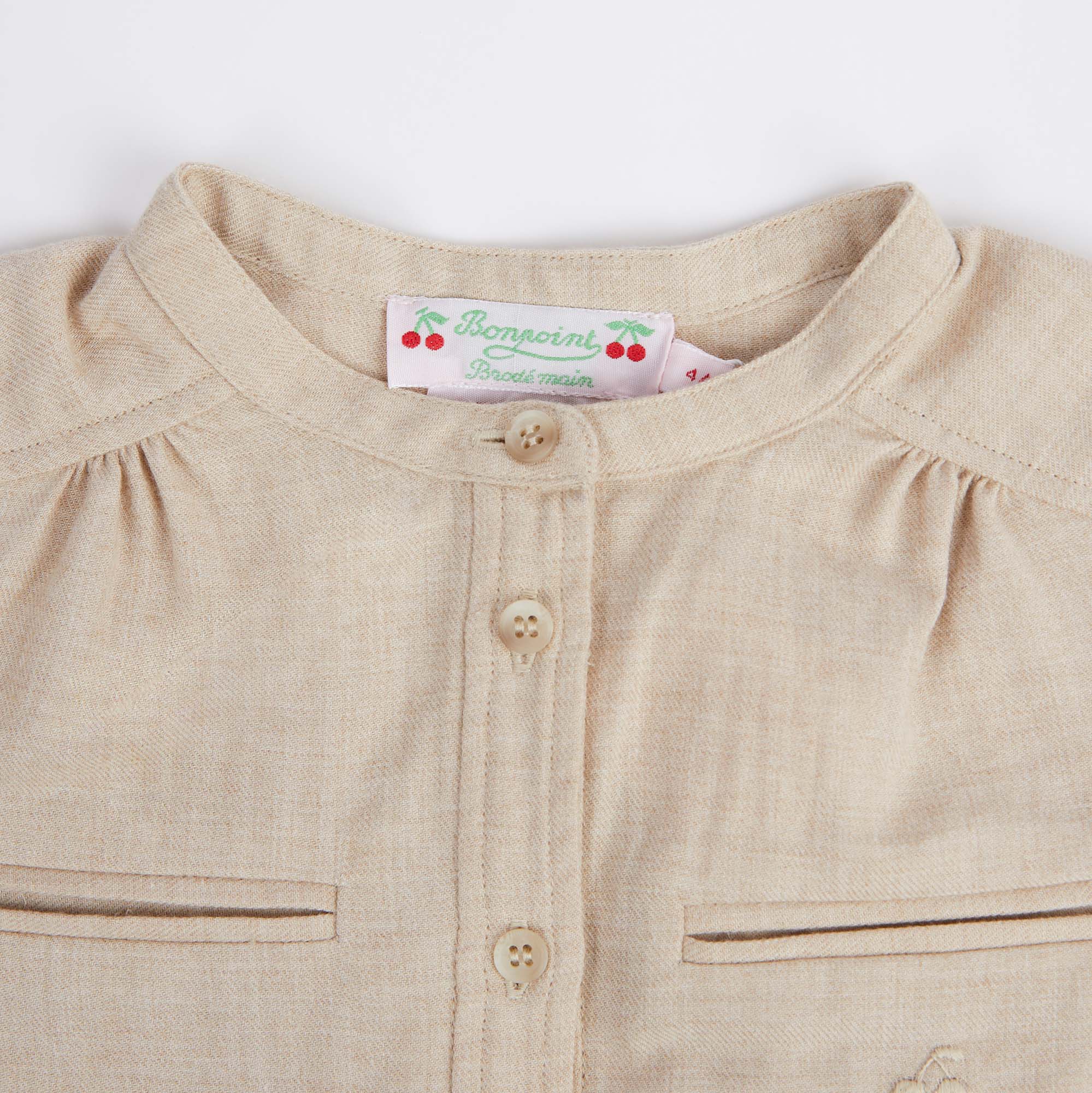 Girls Beige Logo Cotton Dress