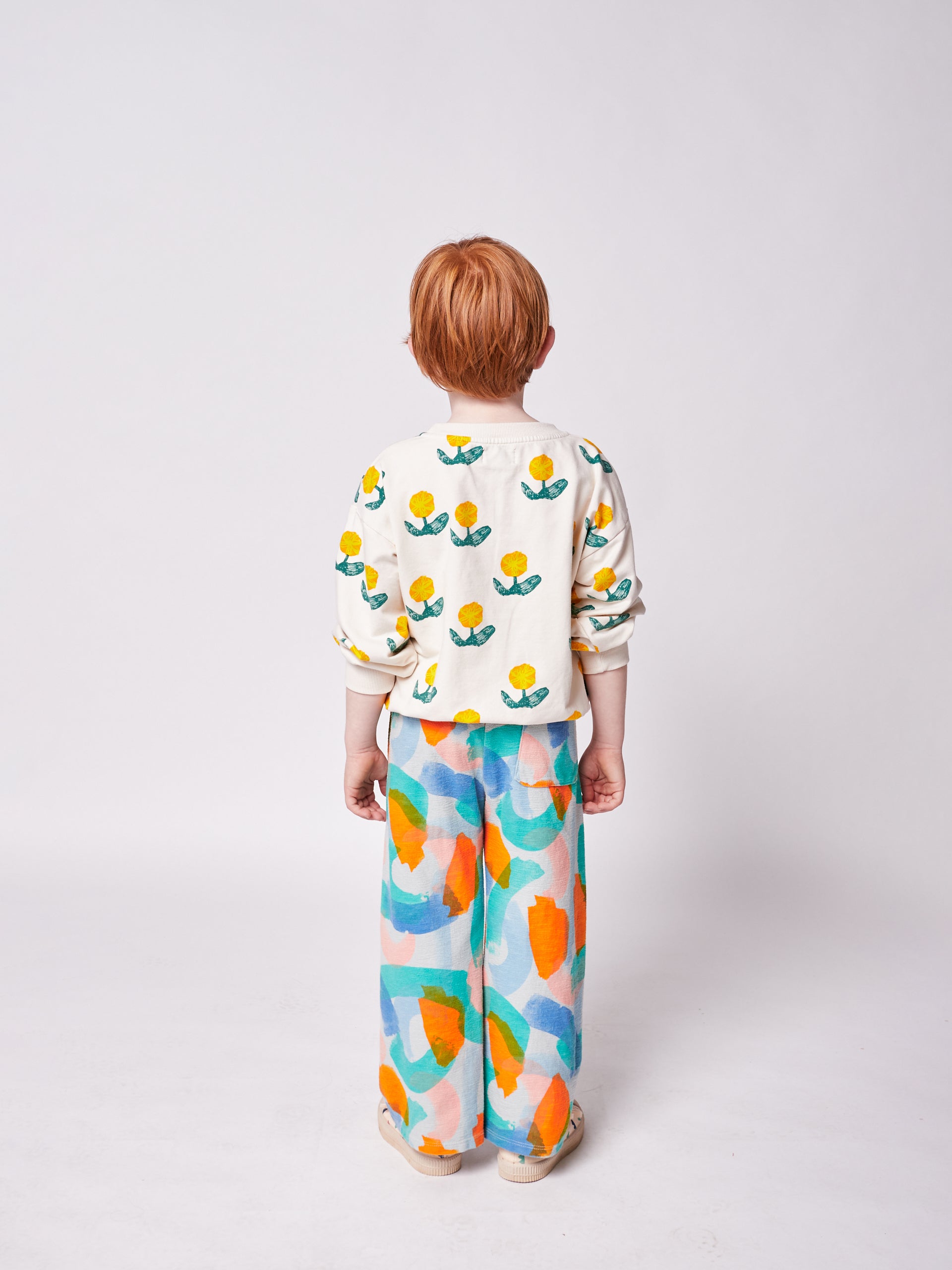 Boys & Girls White Flower Cotton Sweatshirt
