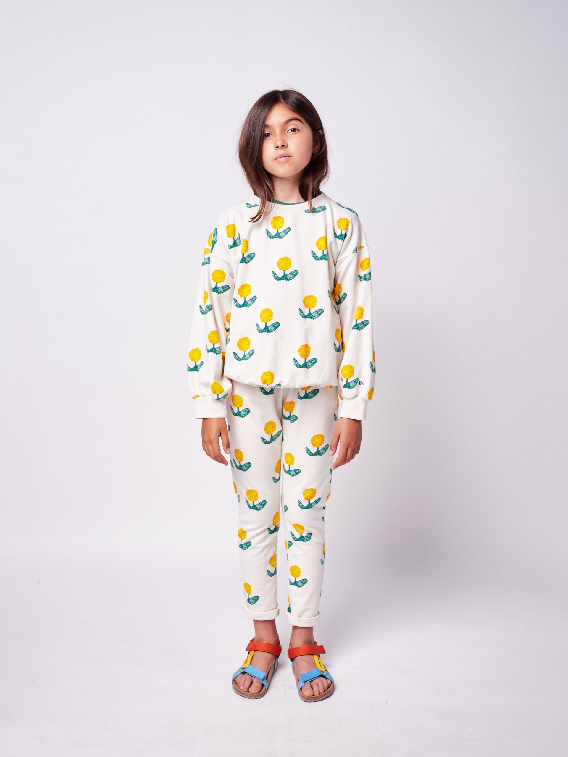 Boys & Girls White Flower Cotton Sweatshirt