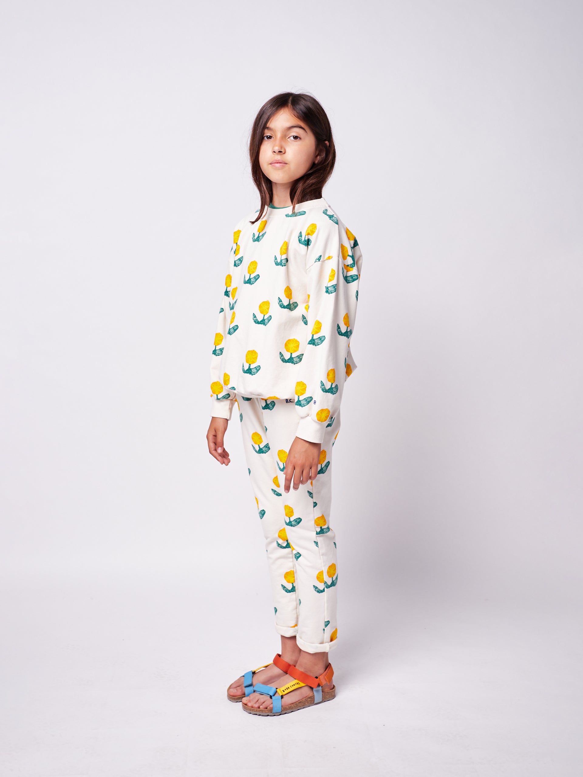Boys & Girls White Flower Cotton Sweatshirt