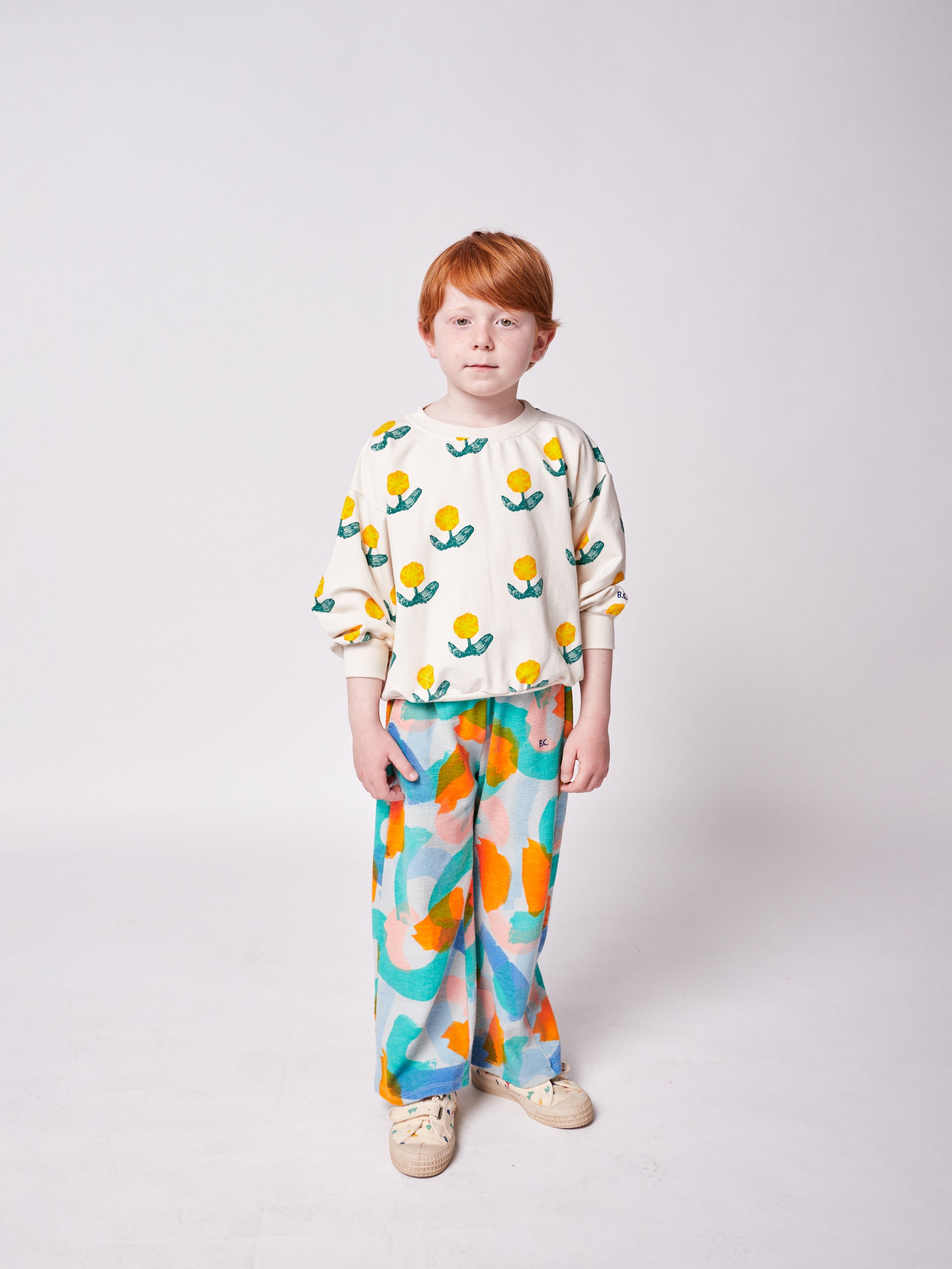 Boys & Girls White Flower Cotton Sweatshirt