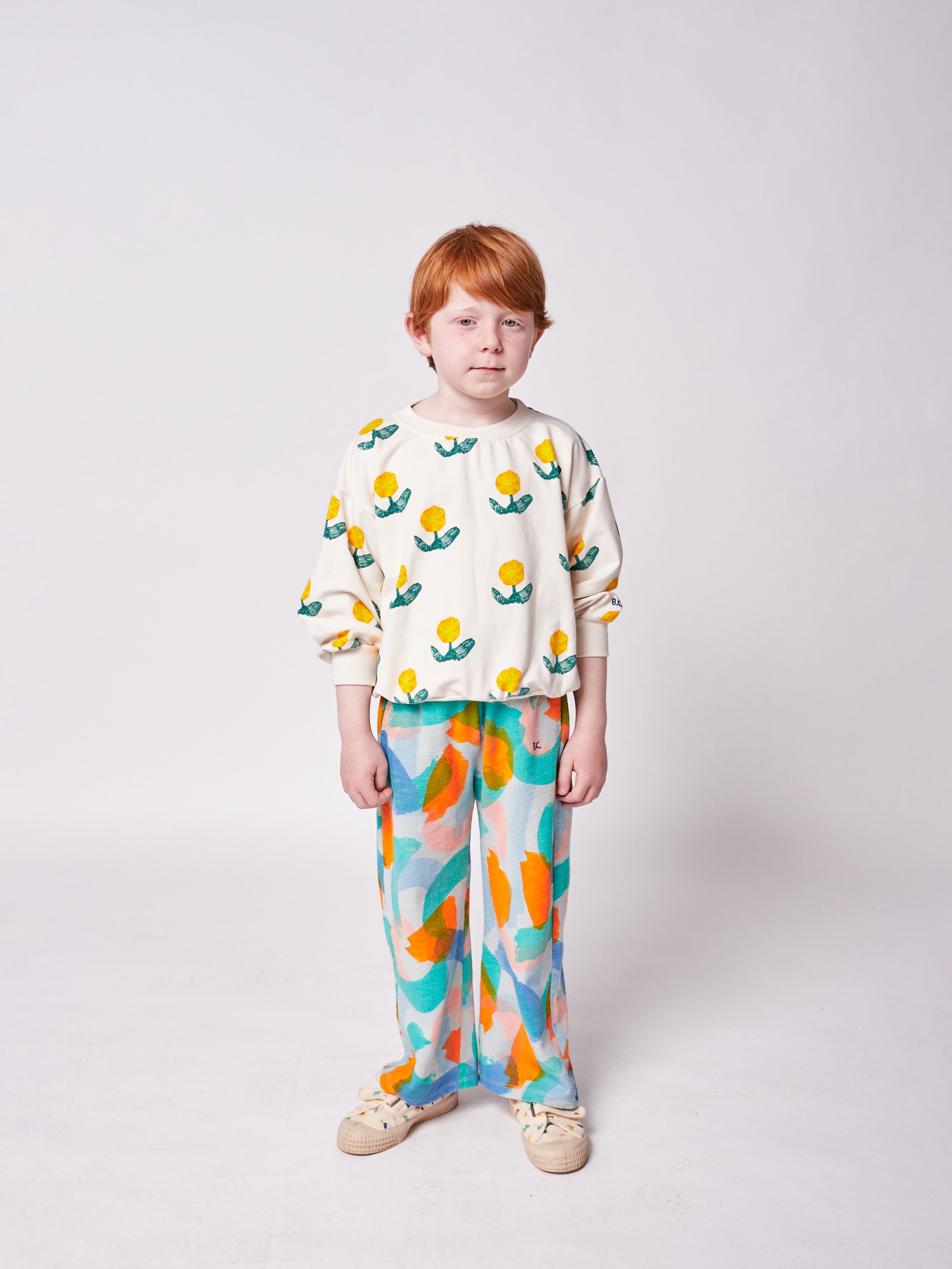 Boys & Girls White Flower Cotton Sweatshirt