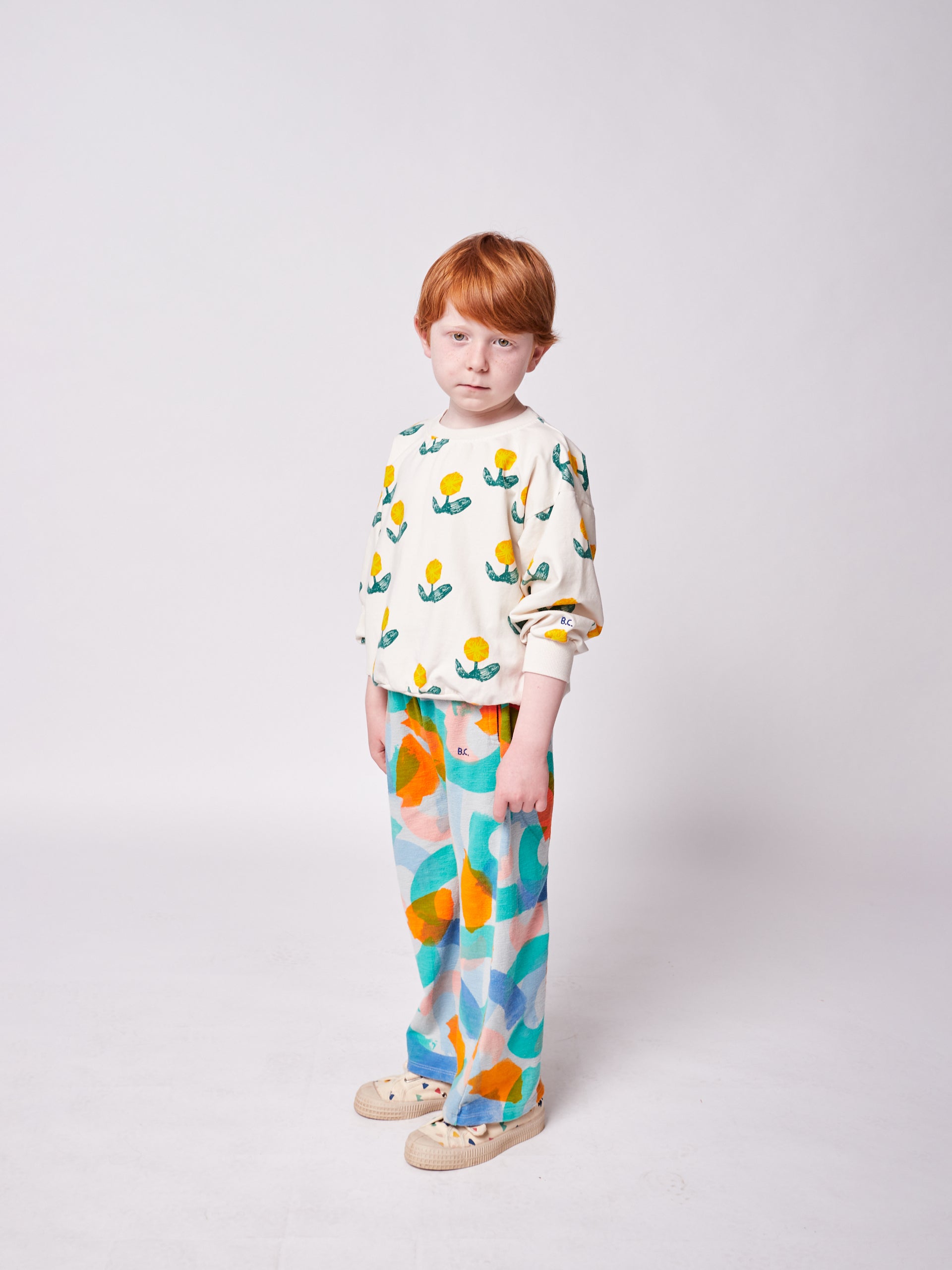 Boys & Girls White Flower Cotton Sweatshirt