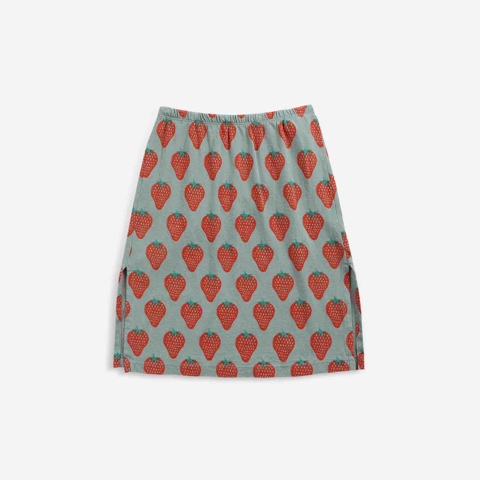 Girls Green Strawberry Cotton Skirt