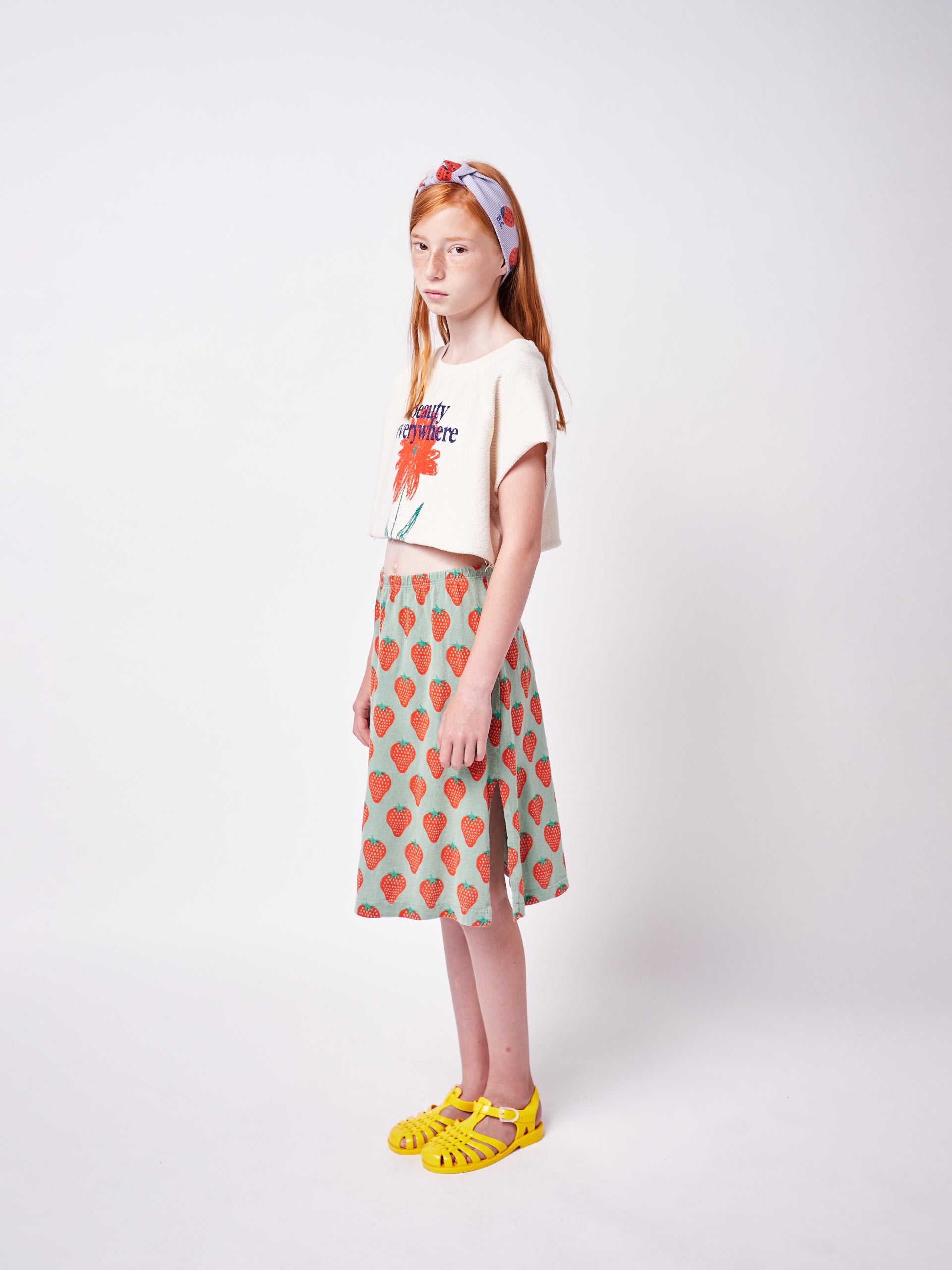 Girls Green Strawberry Cotton Skirt