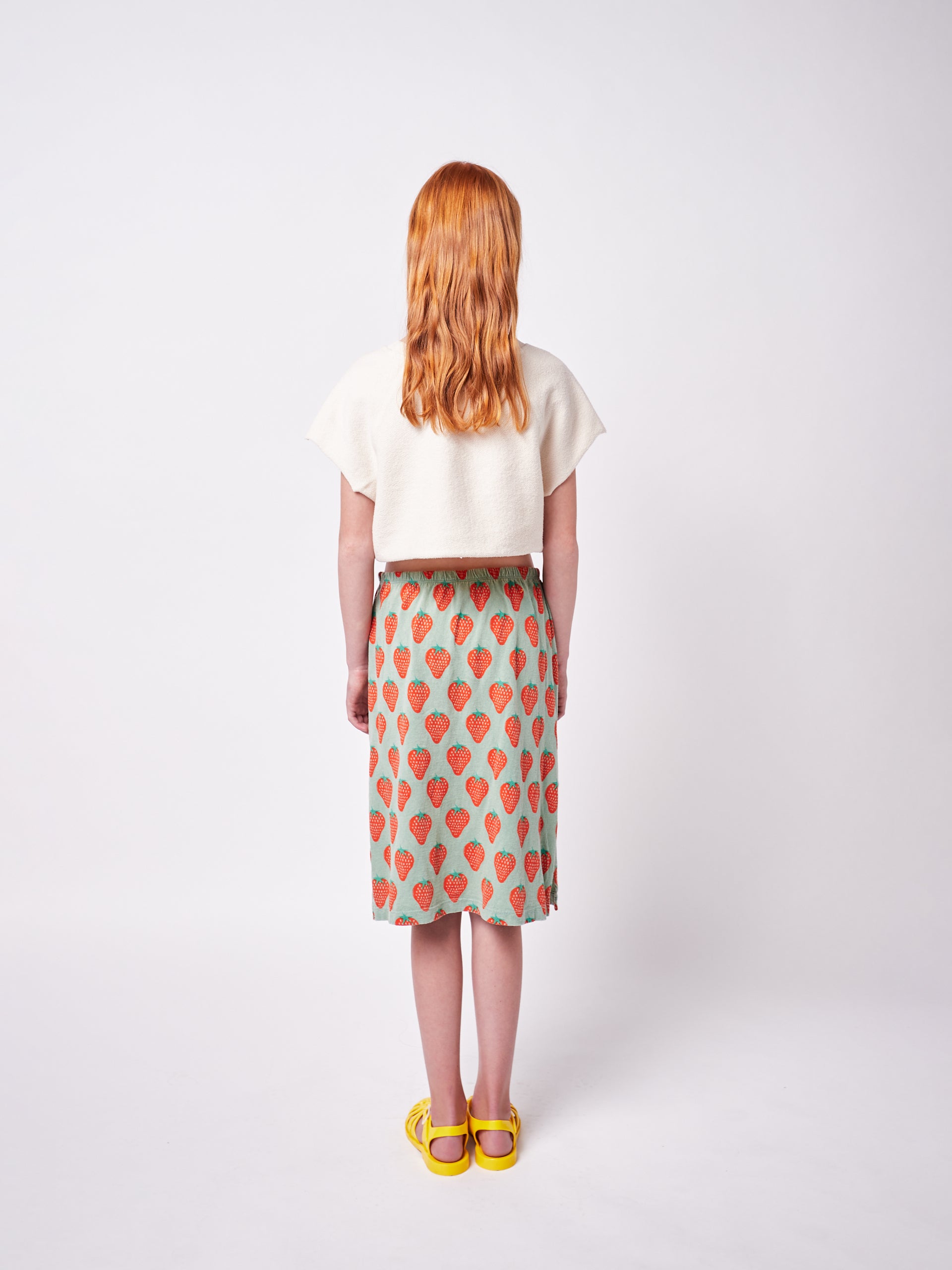 Girls Green Strawberry Cotton Skirt