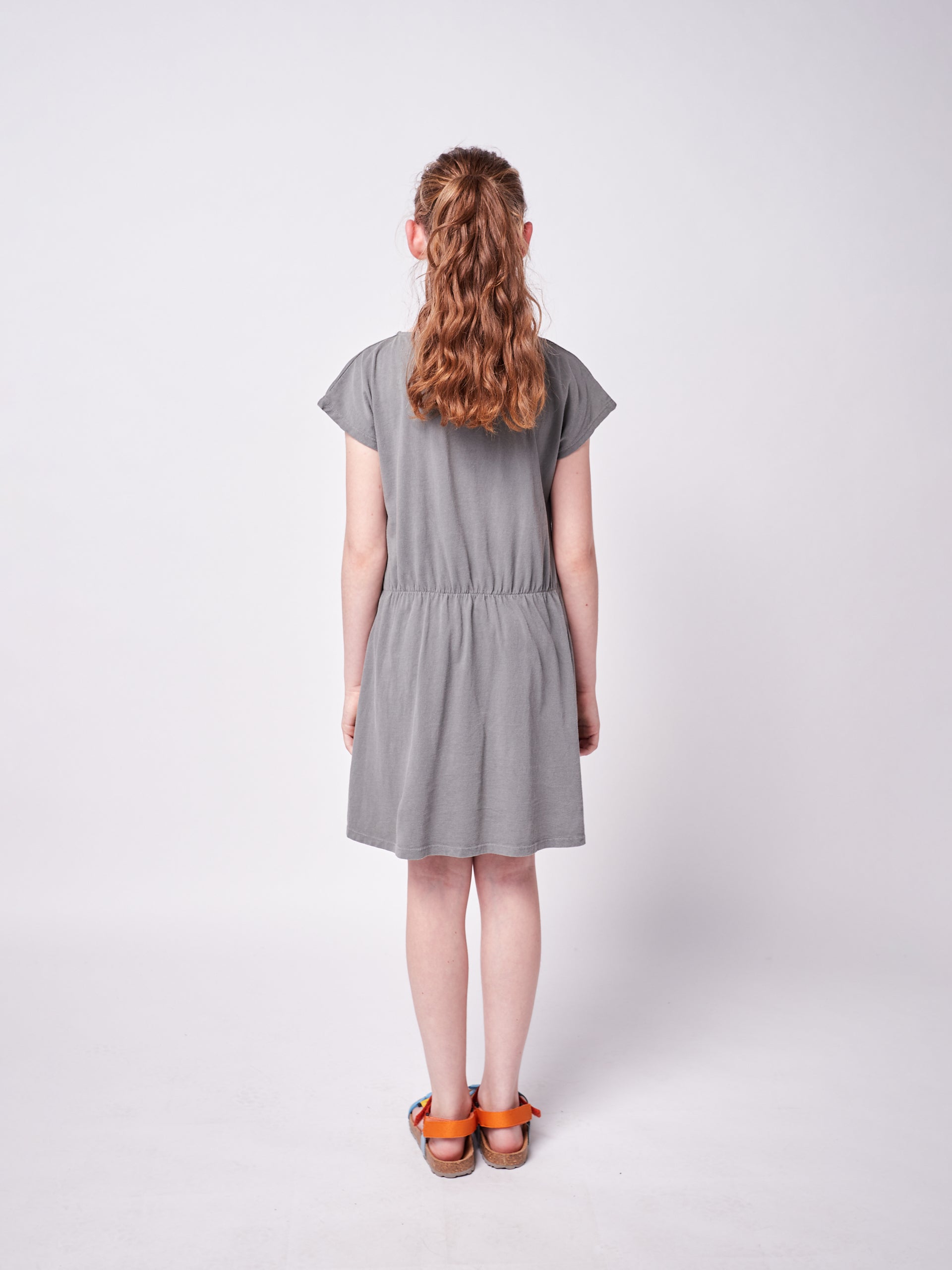 Girls Grey Flower Cotton Dress