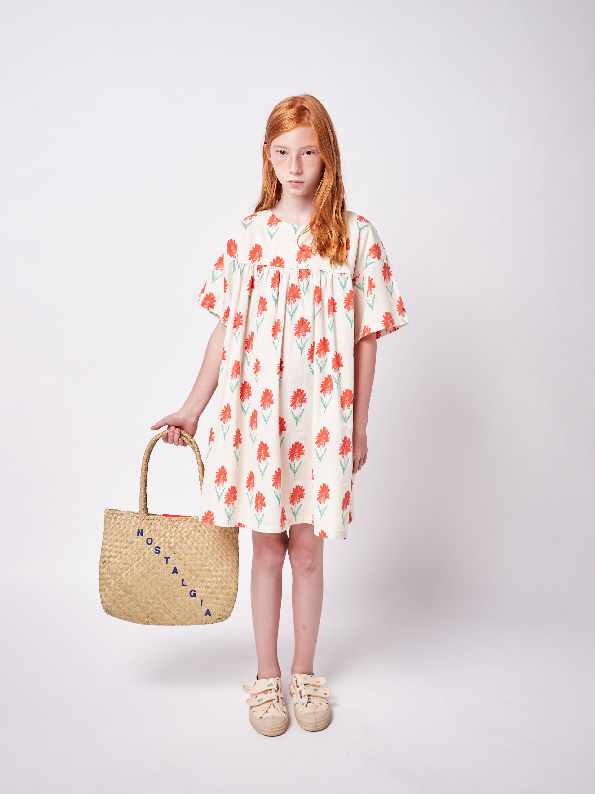Girls White Printed Cotton Dress