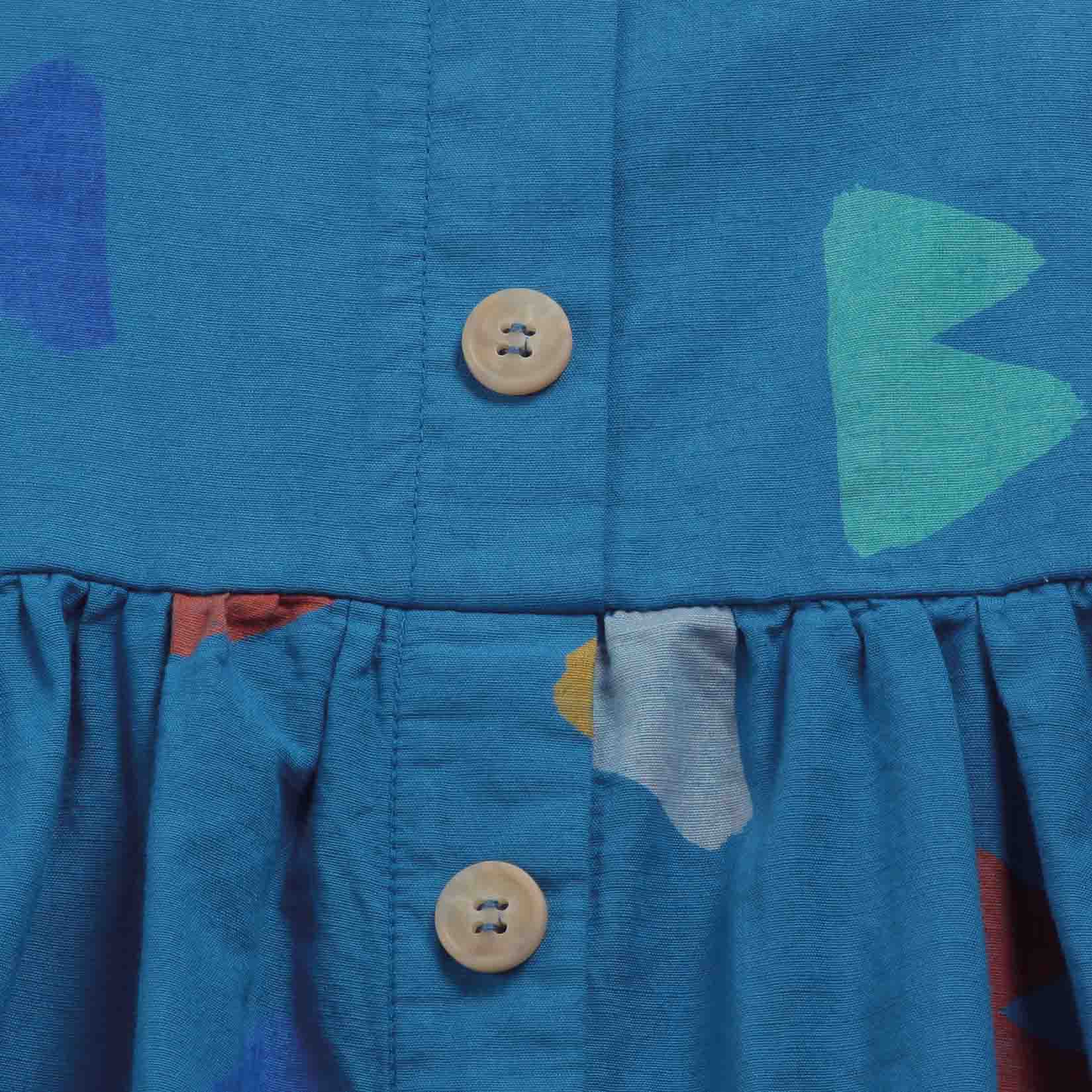 Girls Blue Printed Cotton Dress