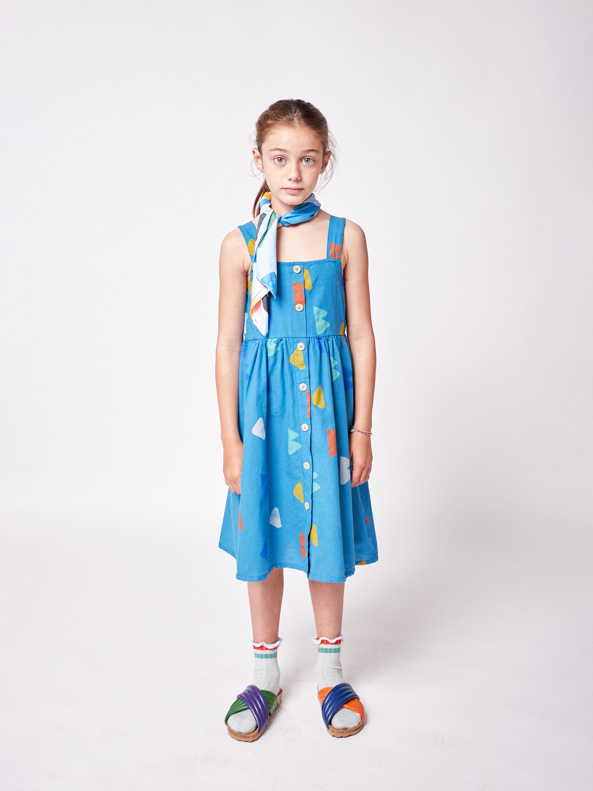 Girls Blue Printed Cotton Dress