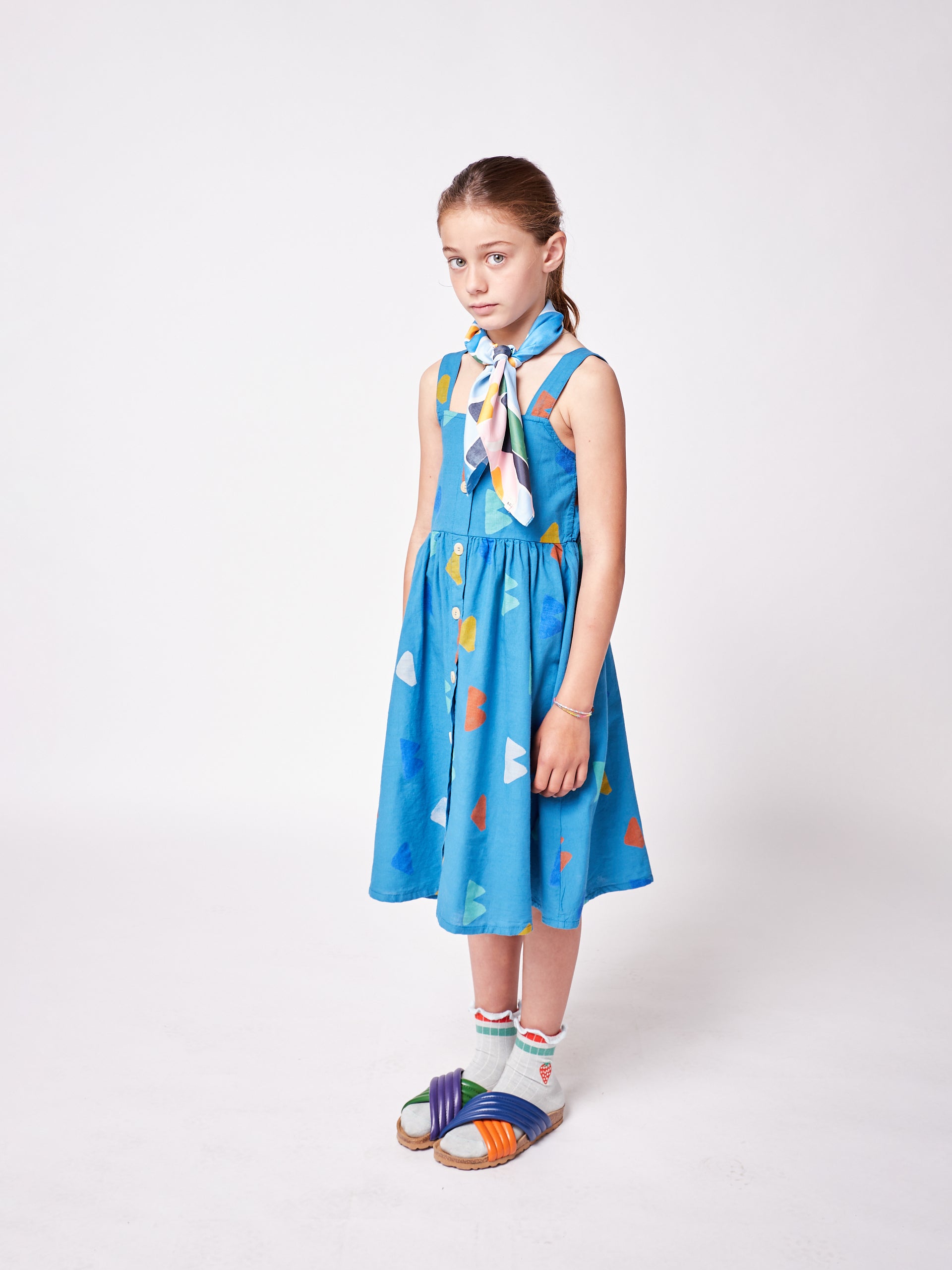 Girls Blue Printed Cotton Dress
