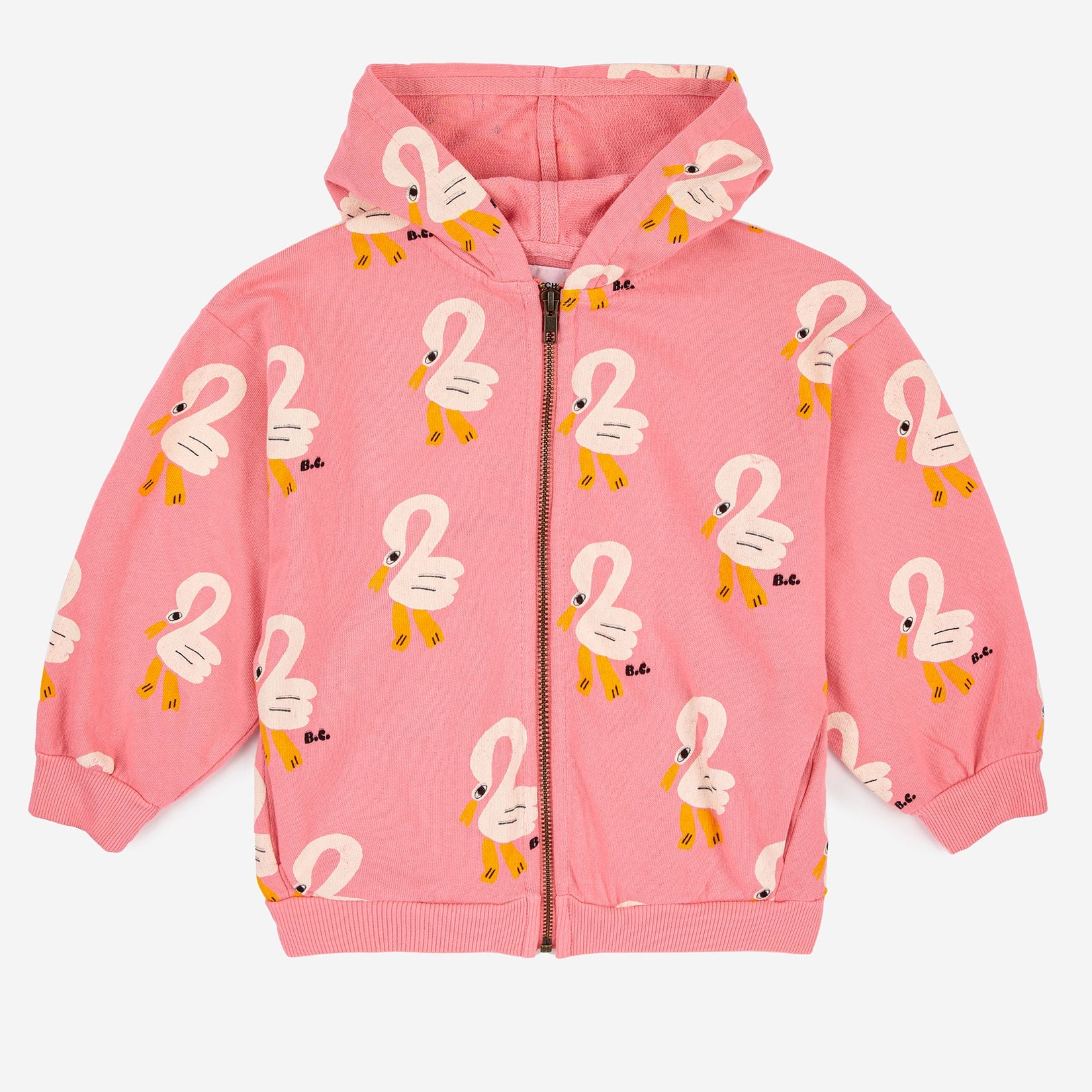 Girls Pink Printed Cotton Zip-Up Top