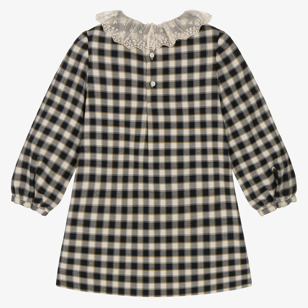 Girls Black Check Cotton Dress