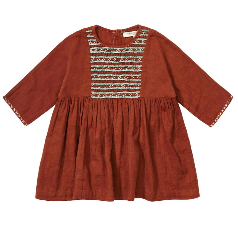 Baby Girls Brown Dress With Embroidery Trims - CÉMAROSE | Children's Fashion Store