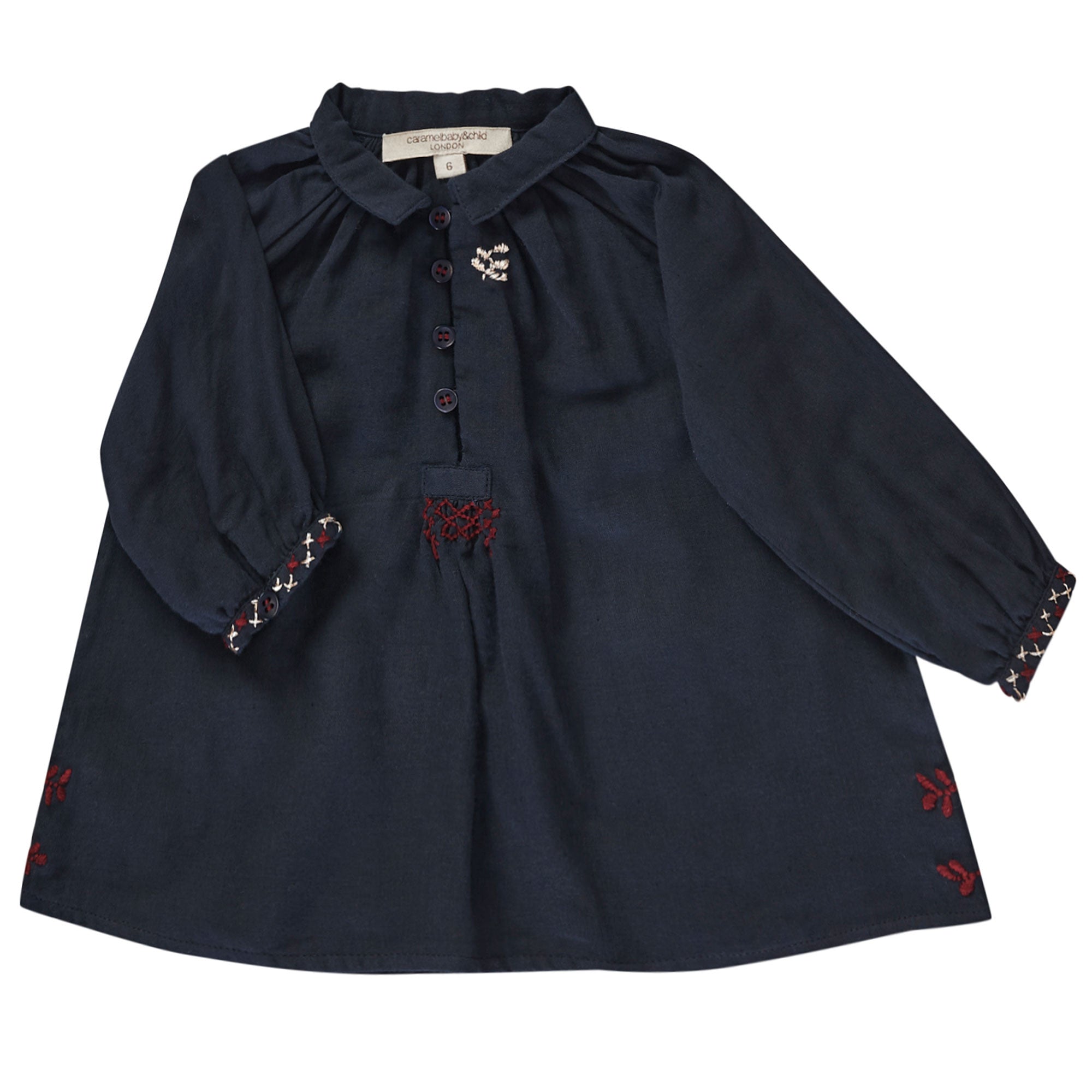 Baby Girls Navy Blue Ribbed Cuffs Cotton Blouse - CÉMAROSE | Children's Fashion Store - 2