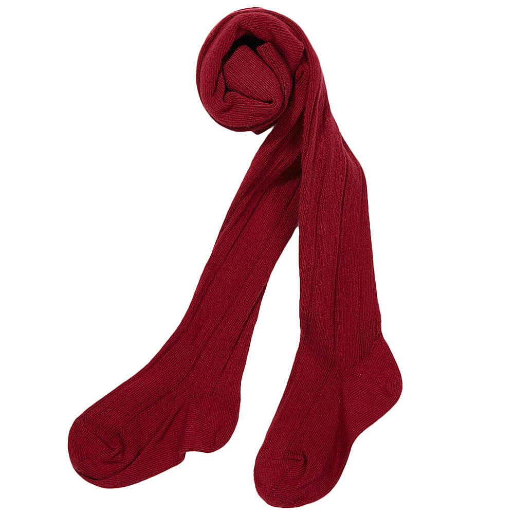 Girls Ruby Red Cotton Knitted Pointelle Tights - CÉMAROSE | Children's Fashion Store