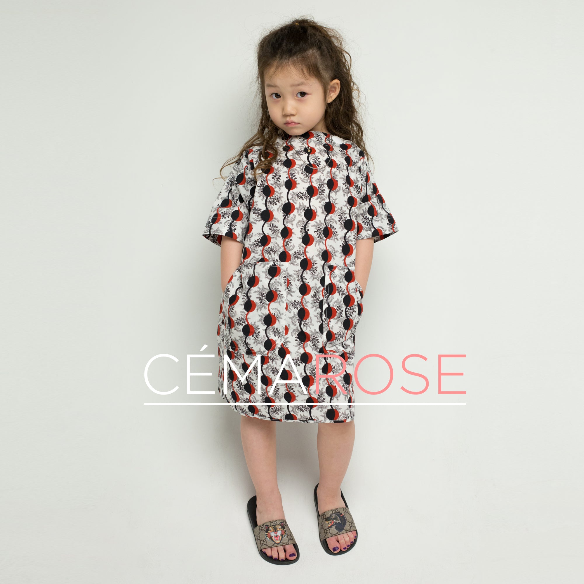 Girls White Printed Cotton Dress