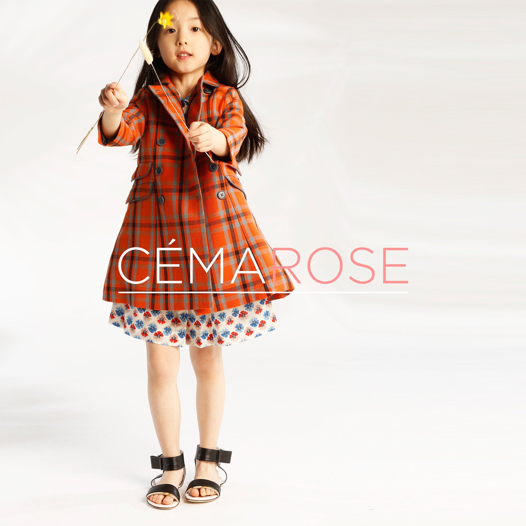 Girls Orange Check Cotton Woven Coat