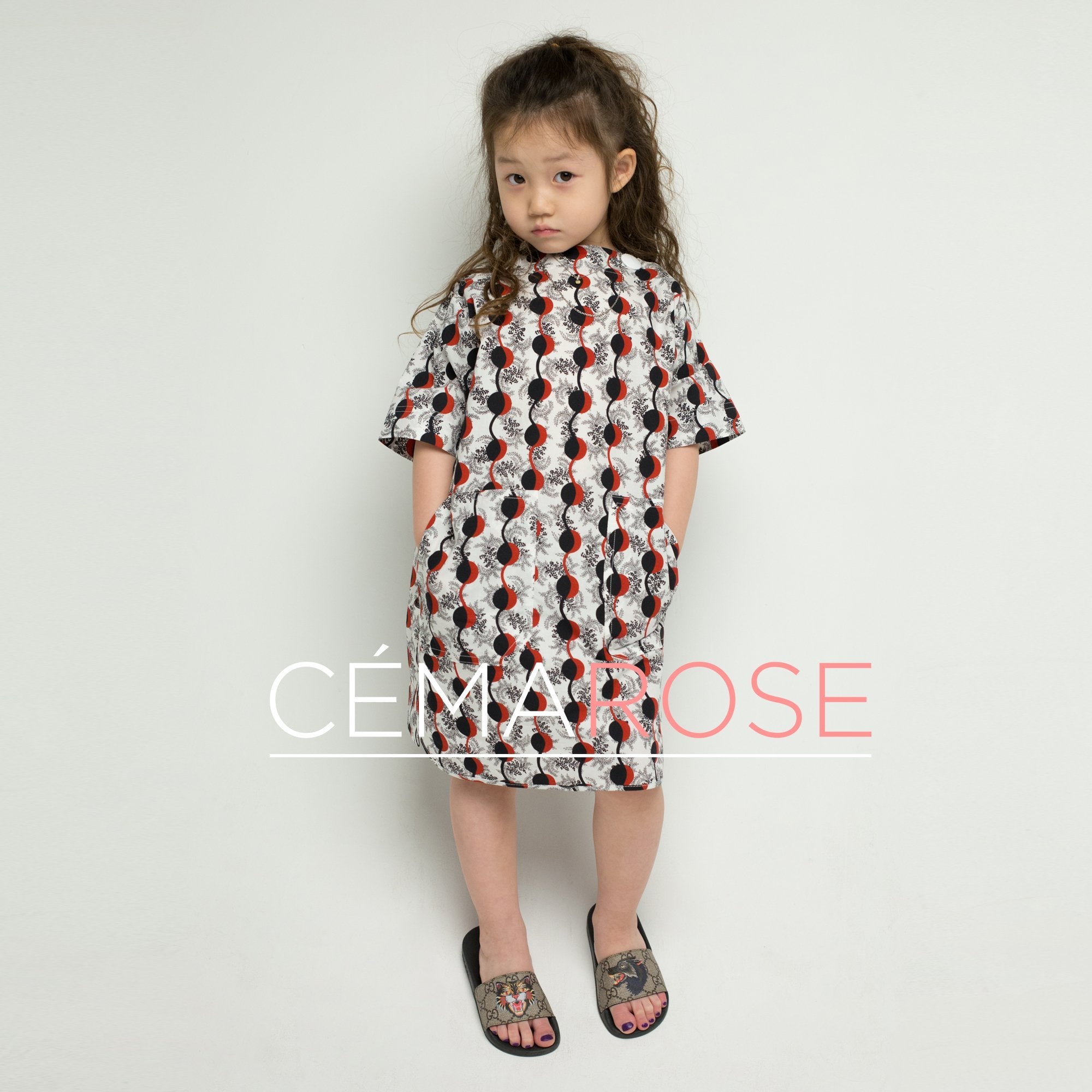 Girls White Printed Cotton Dress