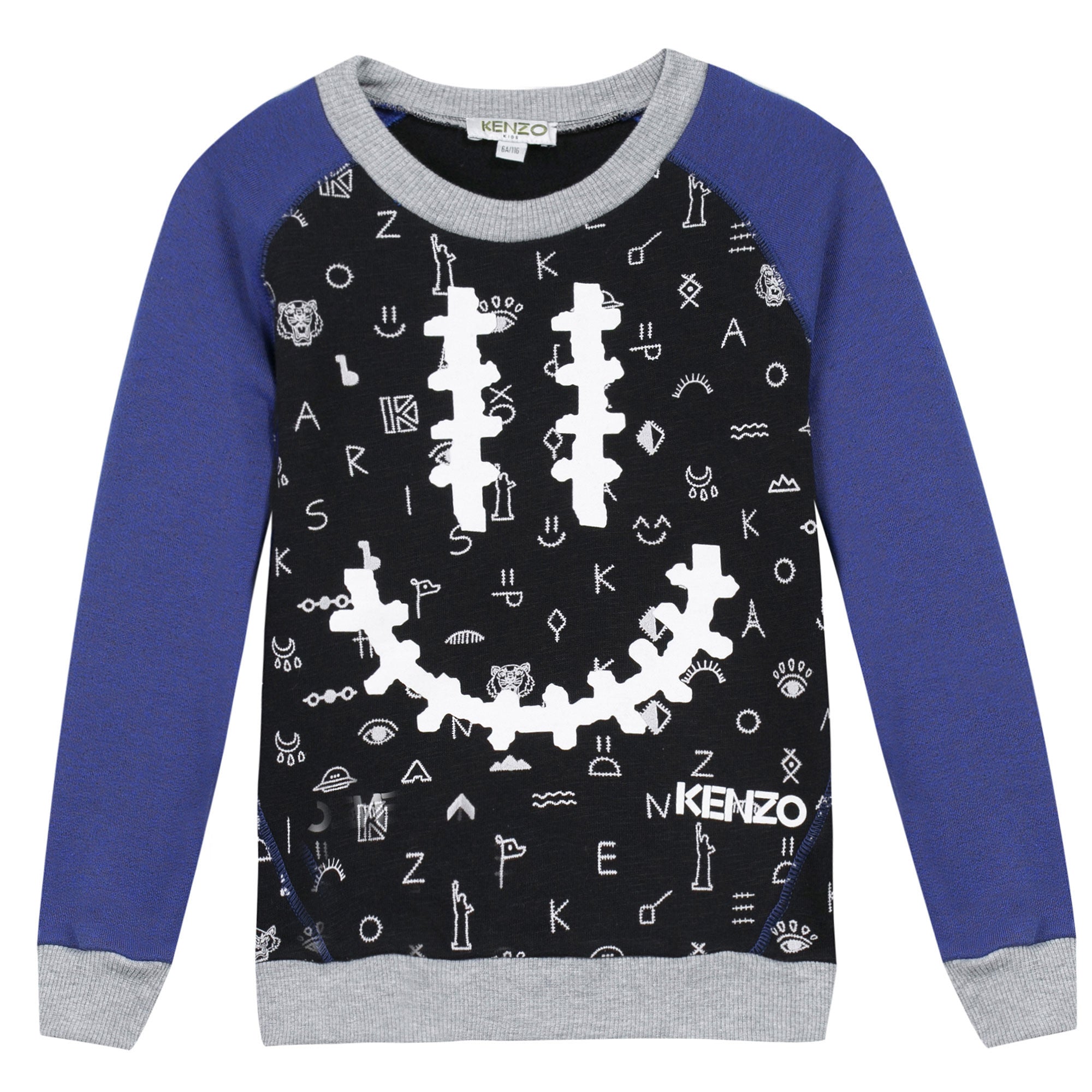 Girls Black & Blue Allover Printed Trims Sweatshirt - CÉMAROSE | Children's Fashion Store