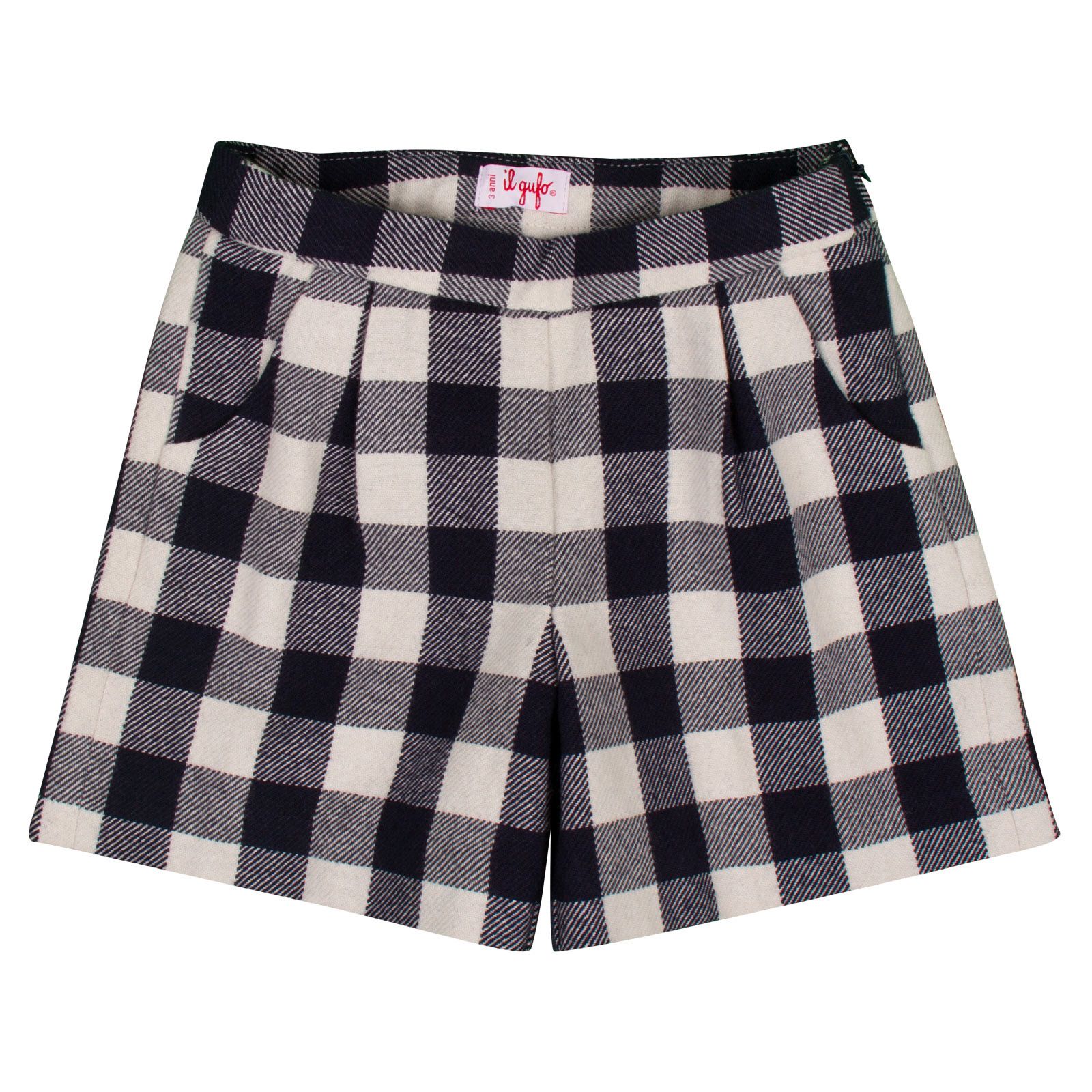 Girls Navy Blue Check Bermuda Shorts With Slant Pockets - CÉMAROSE | Children's Fashion Store - 1
