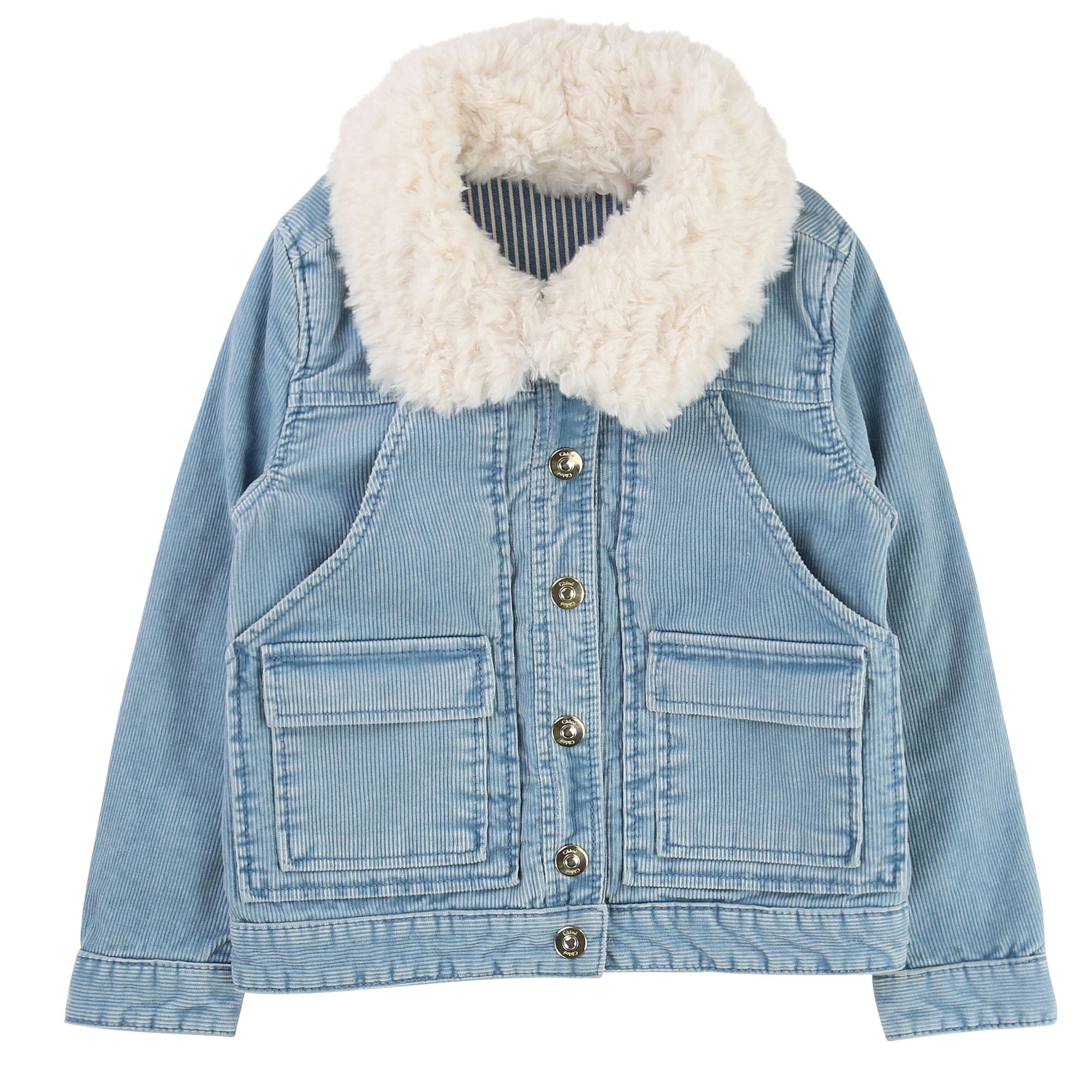 Girls Blue Denim Cotton Fur Collar Jacket - CÉMAROSE | Children's Fashion Store