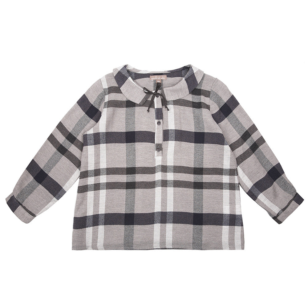 Girls Grey & Pink Check Viscose Blouse - CÉMAROSE | Children's Fashion Store - 2