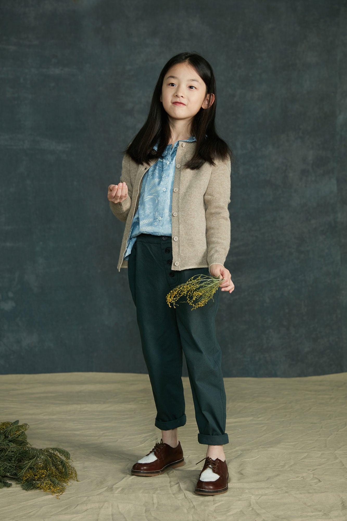 Girls Khaki Wool Cardigan