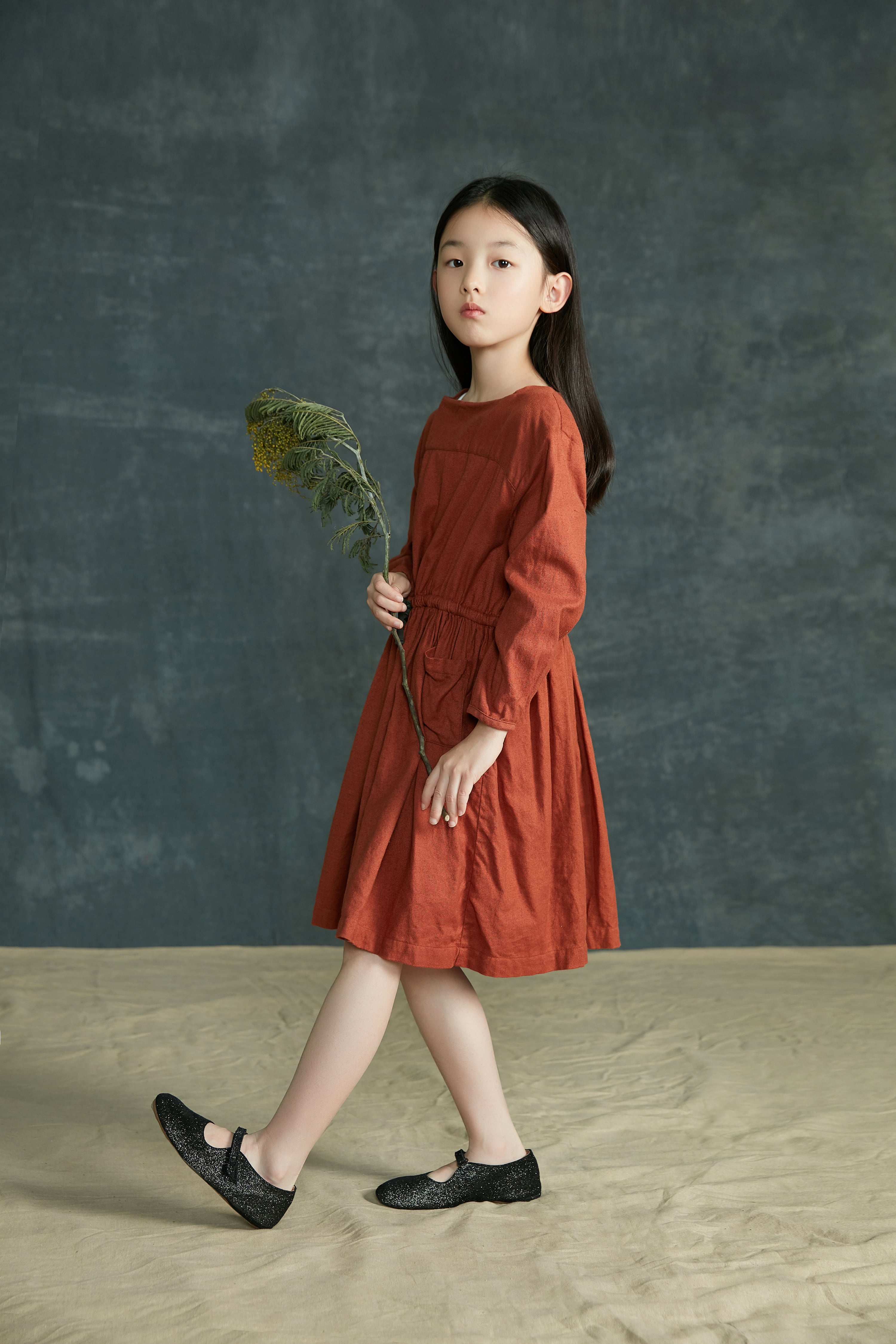 Girls Caramel Waist Cotton Dress