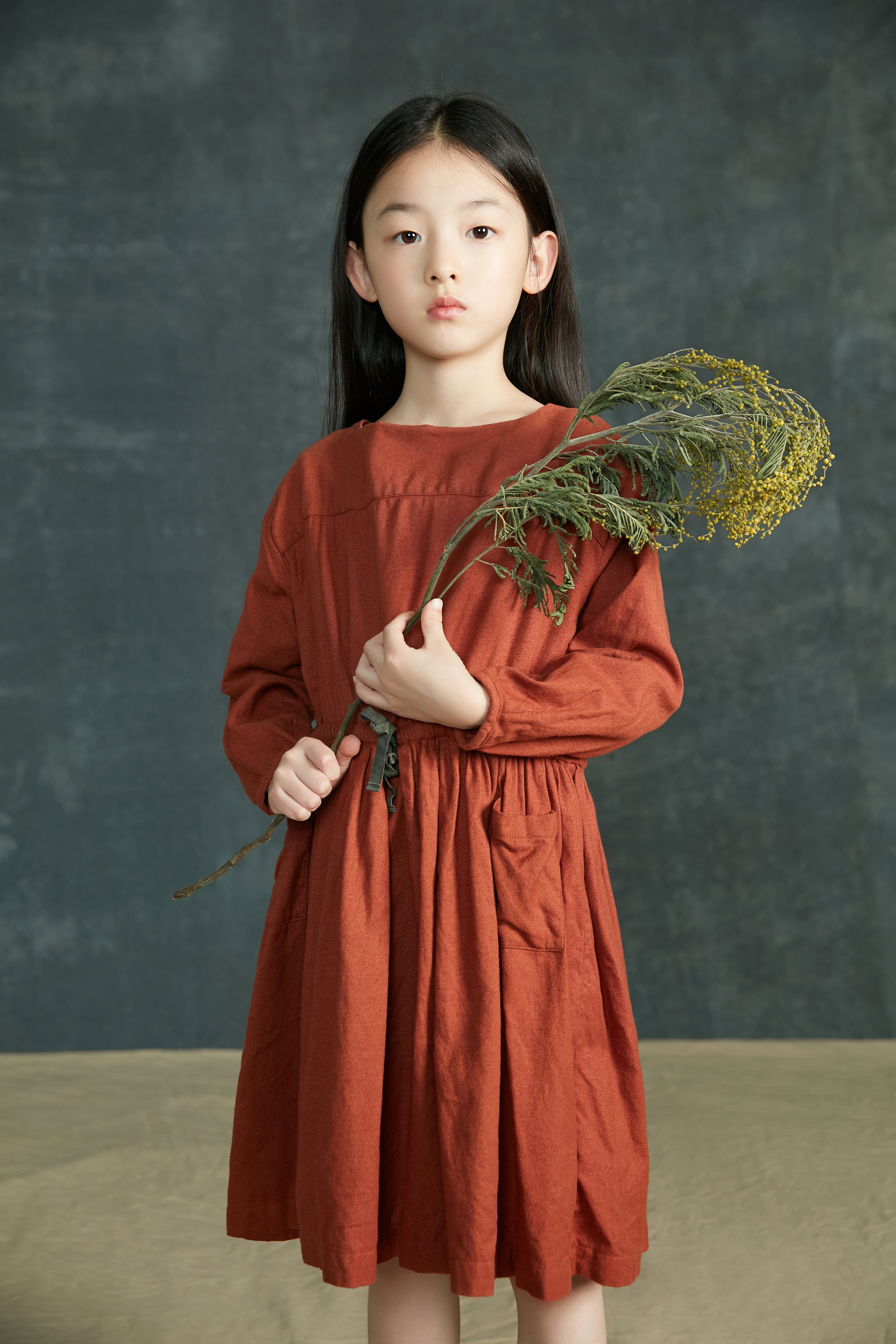 Girls Caramel Waist Cotton Dress