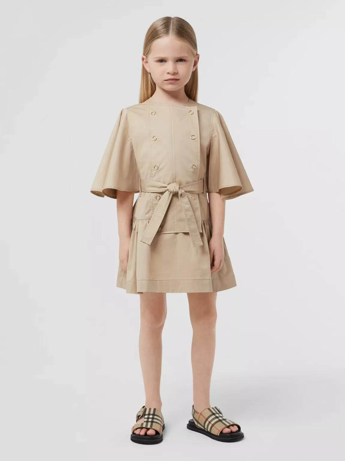 Girls Beige Cotton Dress