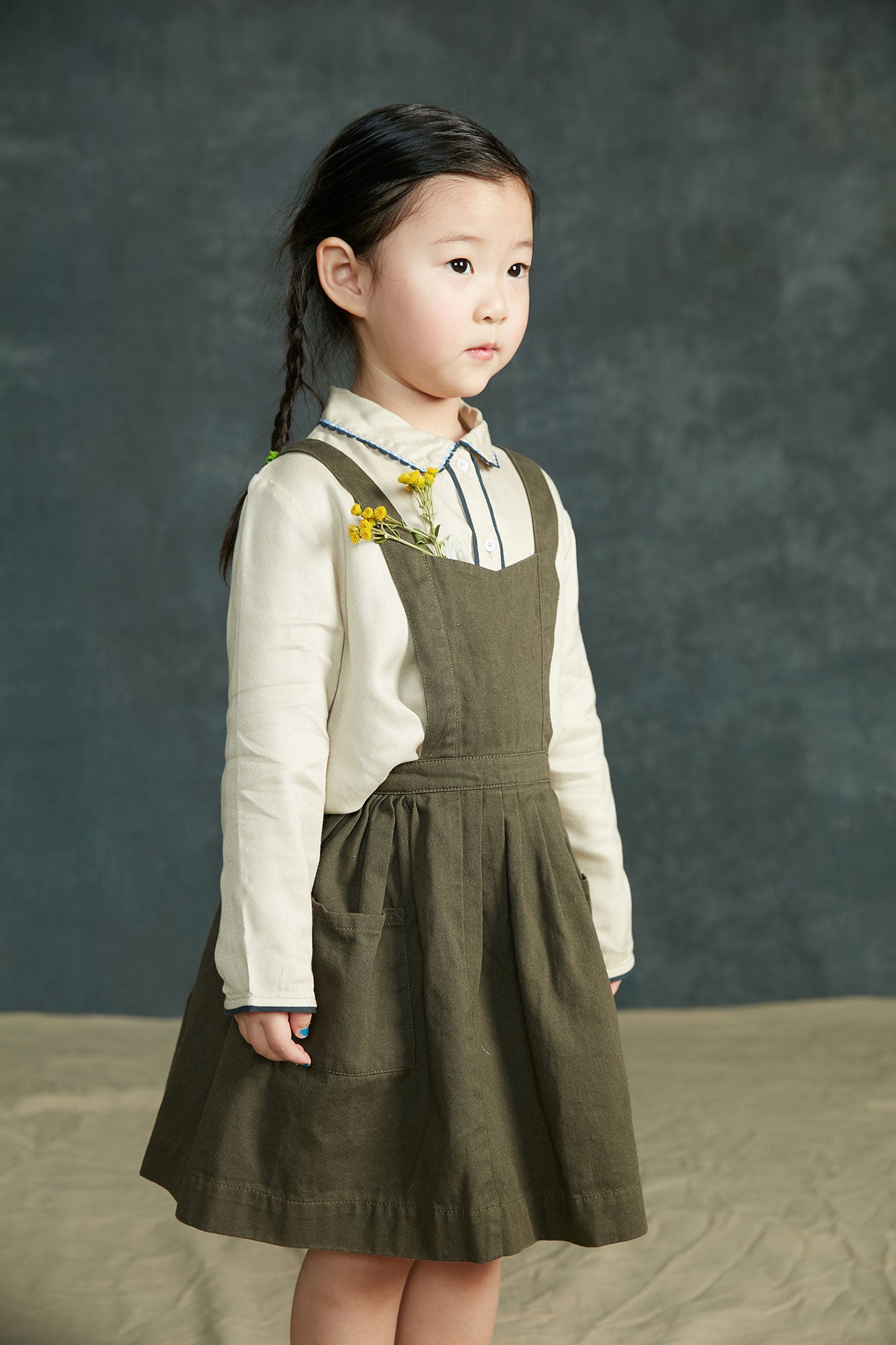 Girls Dark Green Cotton Strap Skirt