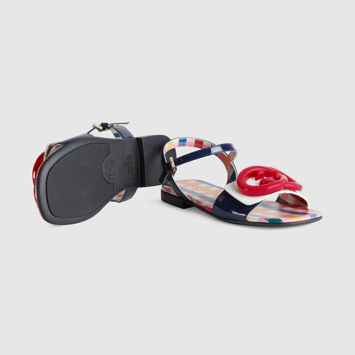 Girls Multicolor Check GG Logo Sandals