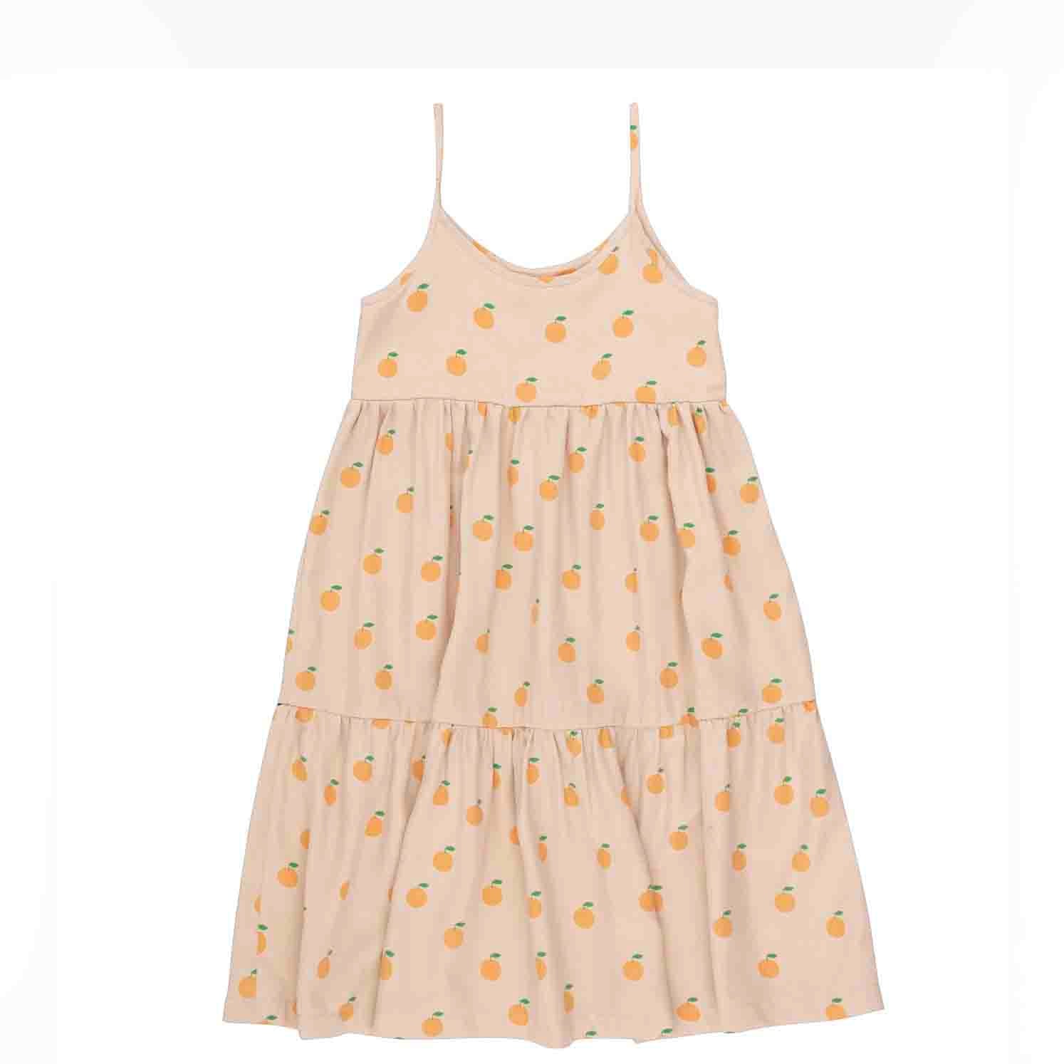 Girls Beige Orange Cotton Dress