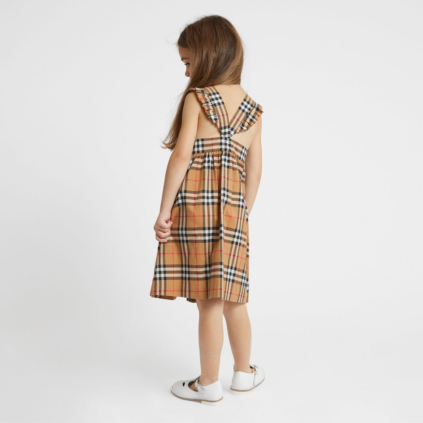 Girls Antique Yellow Check Cotton Dress