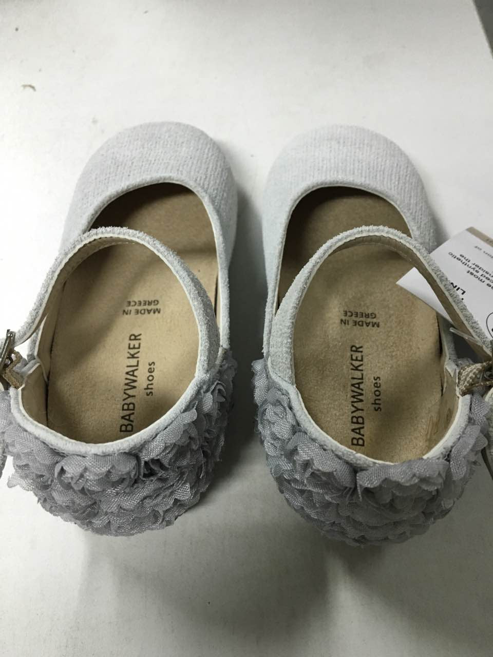Girls Grey Chiffon Flowers Embellished Heel Leather Ballerinas - CÉMAROSE | Children's Fashion Store