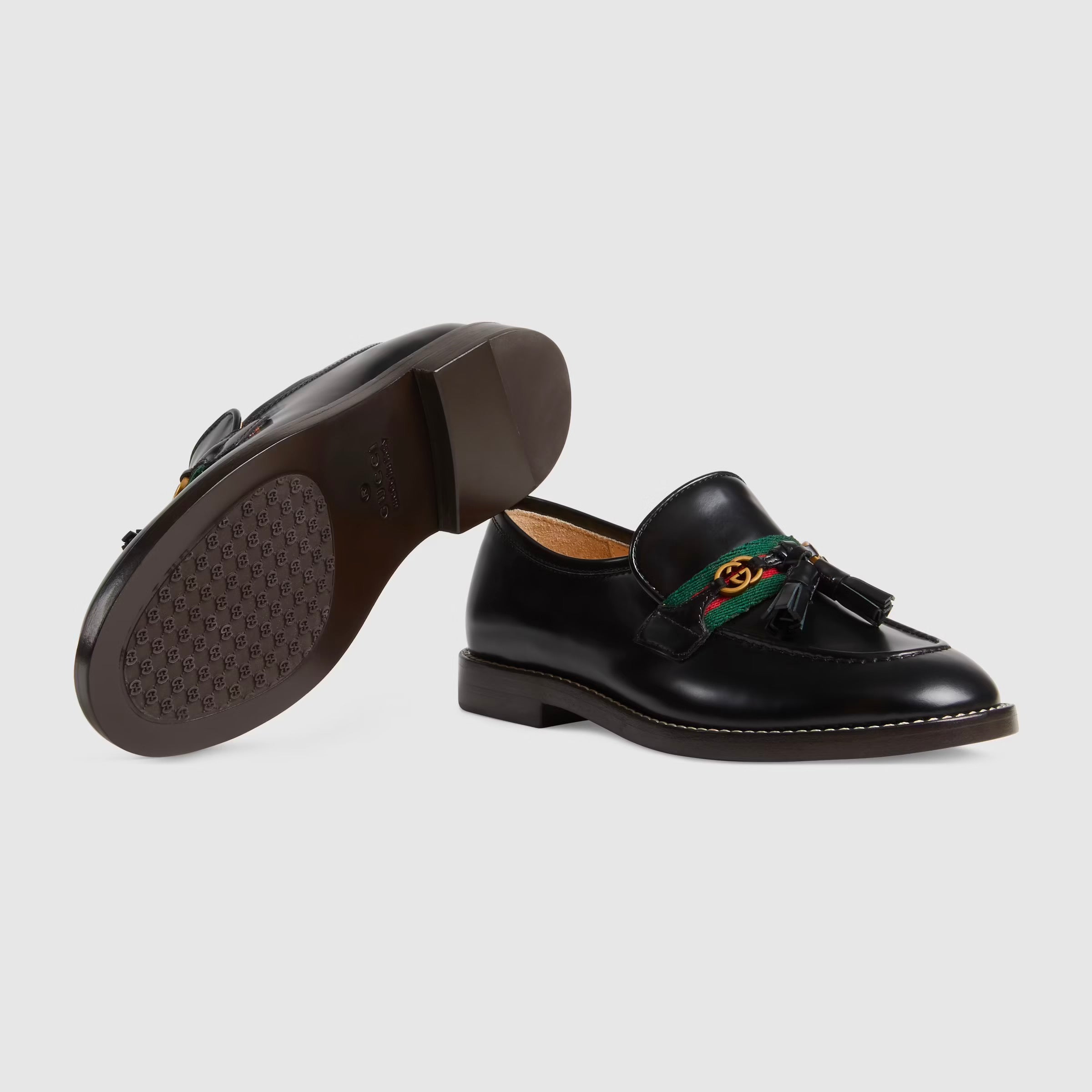 Girls Black GG Logo Leather Shoes