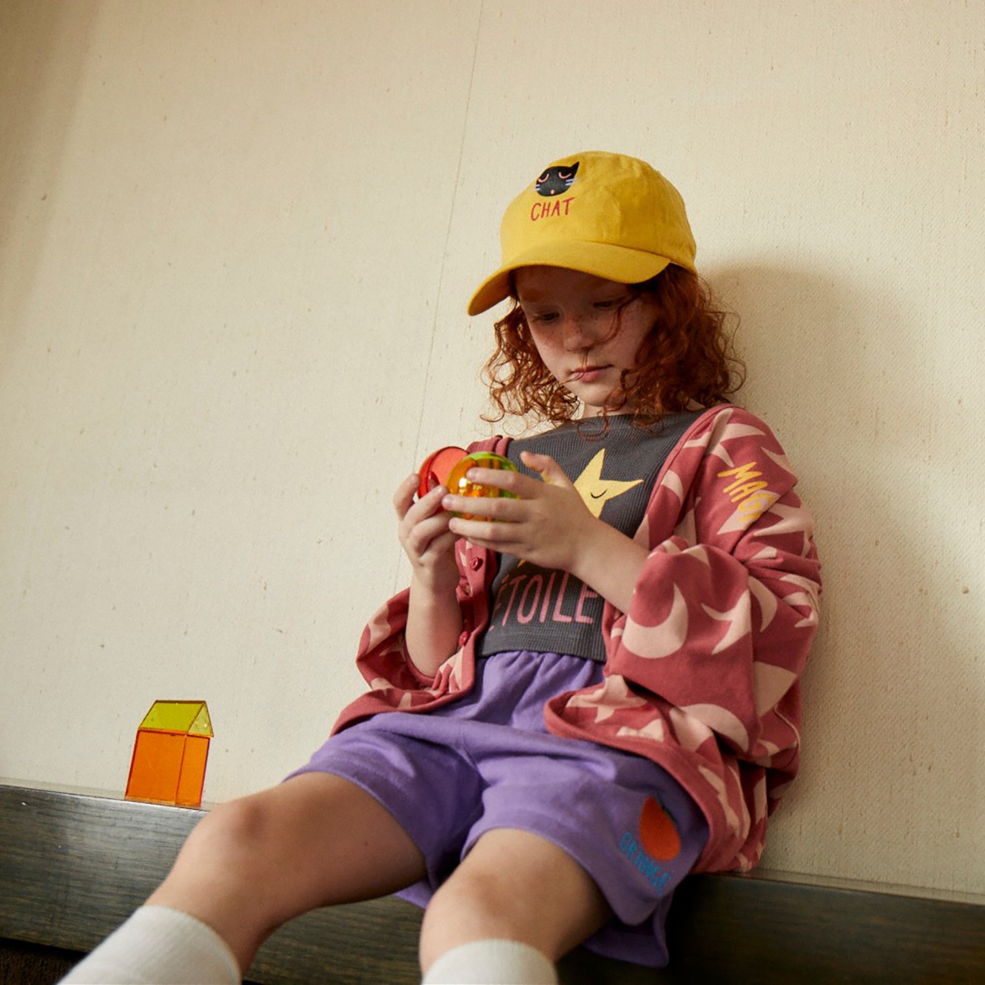 Girls Dark Red Printed Hooded Jacket