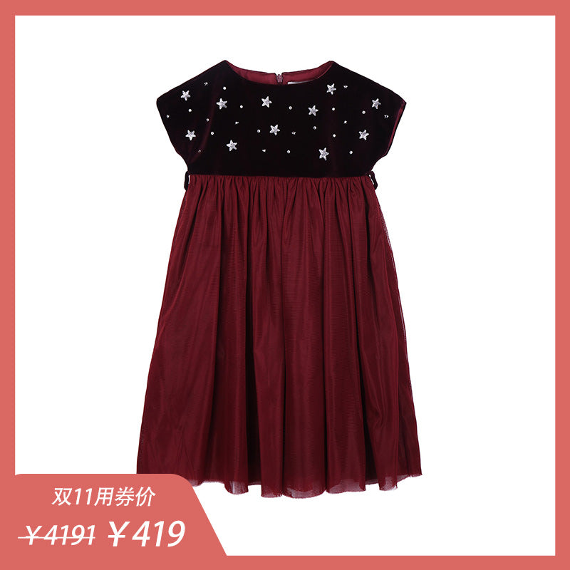 Girls Red Dress With Star Trims