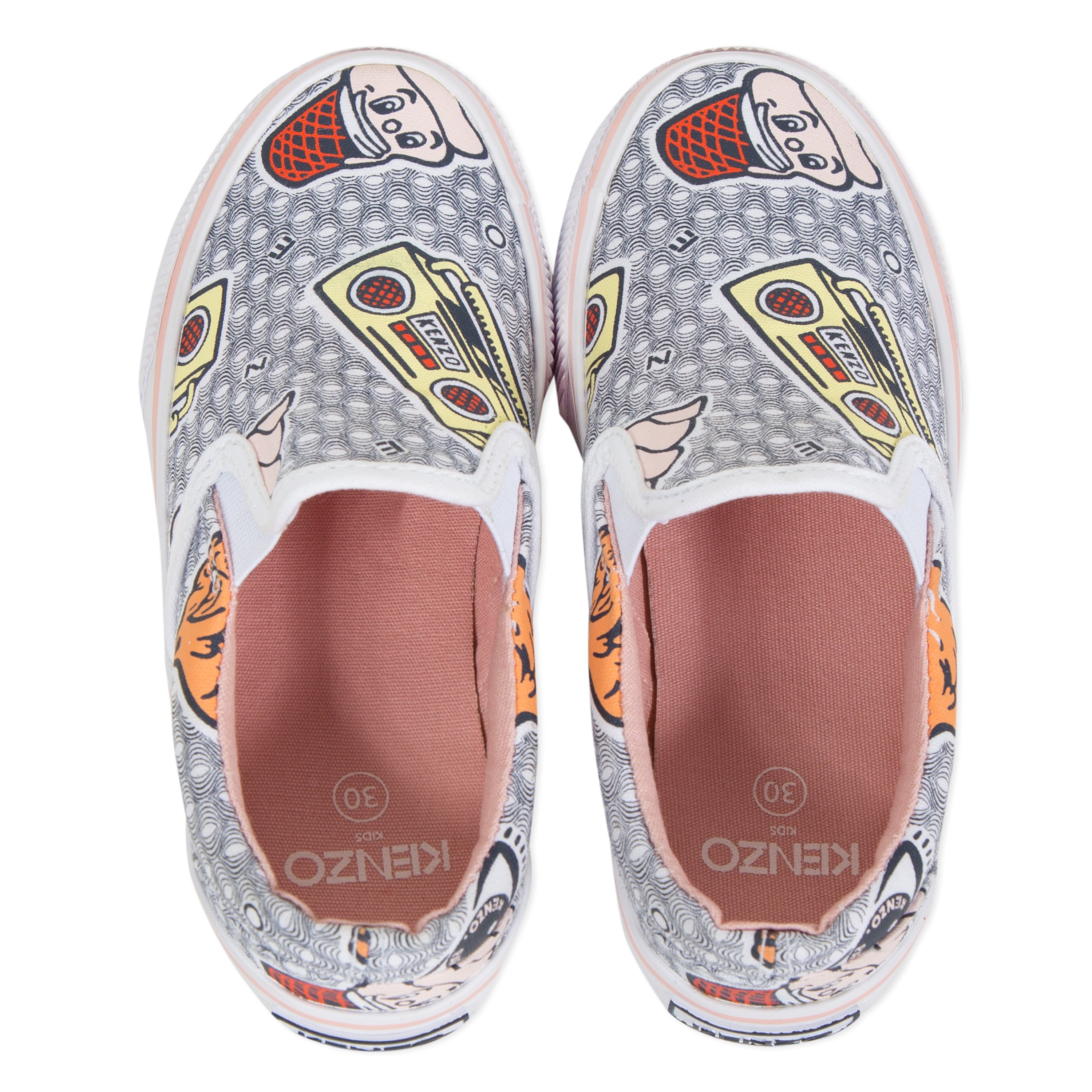 Girls White & Blue Printed Shoes